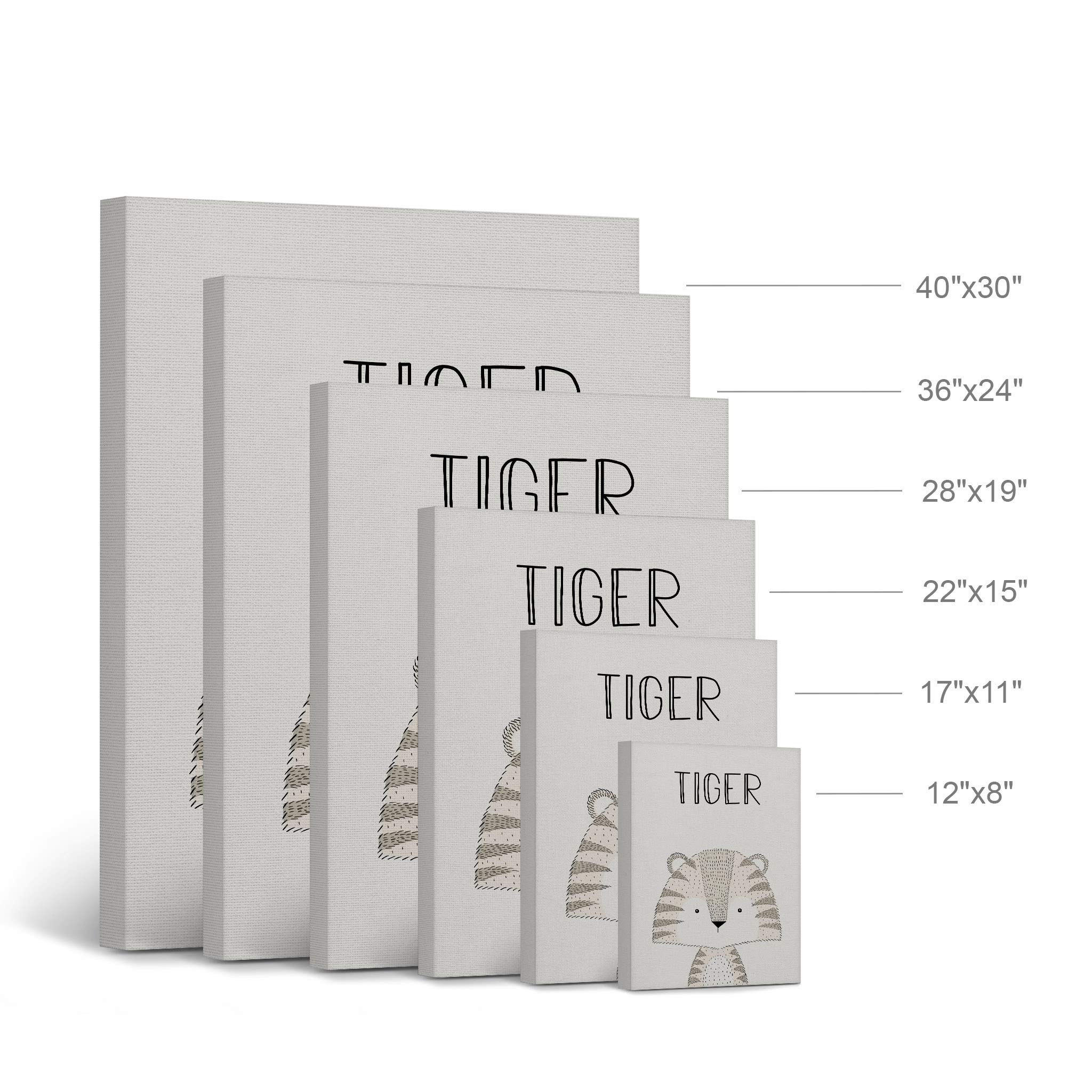 Cute Tiger Painting Canvas Print - 17x11 Inch Kids Room Wall Art, Nursery Decor with Cream Background | Ready to Hang, Made in USA | Perfect for Baby Rooms, Playrooms & Birthday Gifts