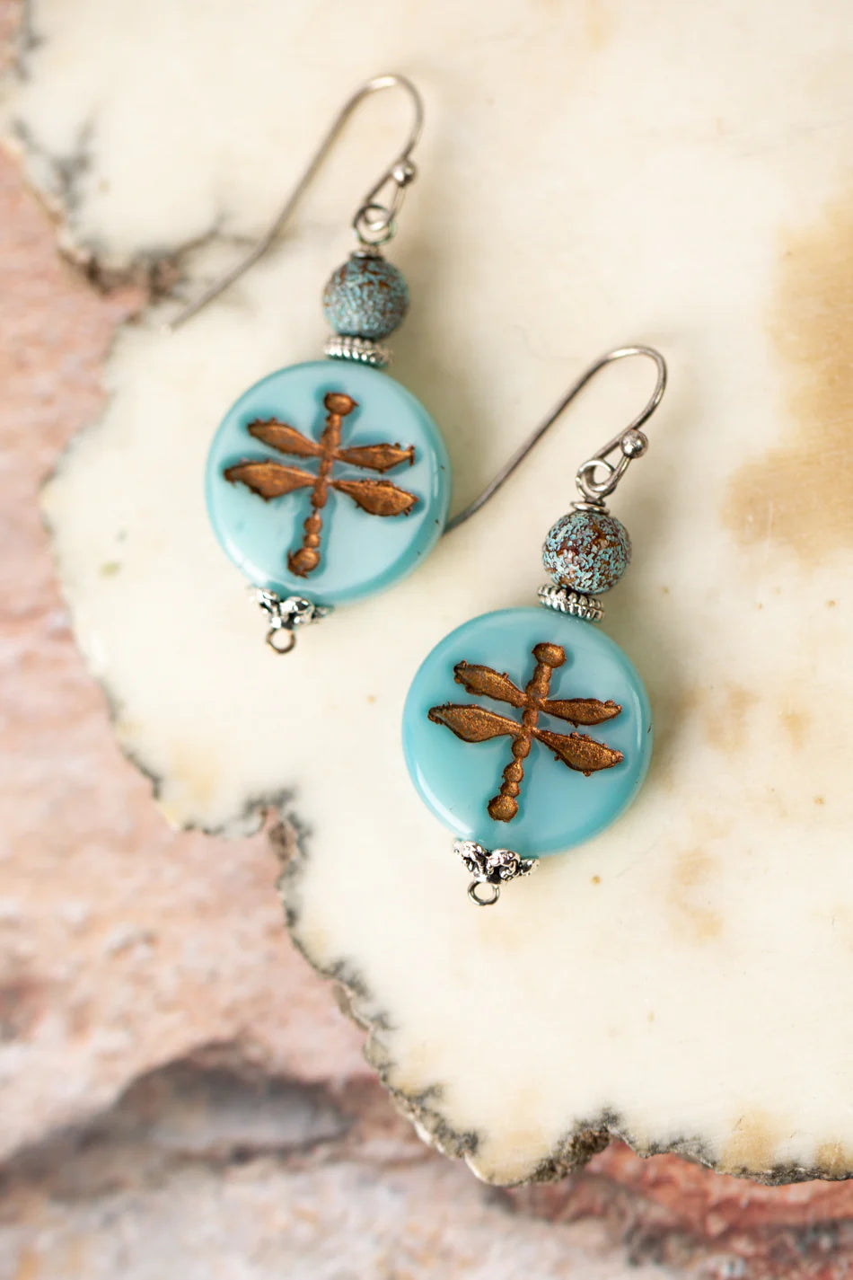 Vaughan Lakeside Collection Green Czech Glass Dragonfly Dangle Earrings - Perfect for Summer Outfits, Beach Vacations & Boho Fashion Accessories
