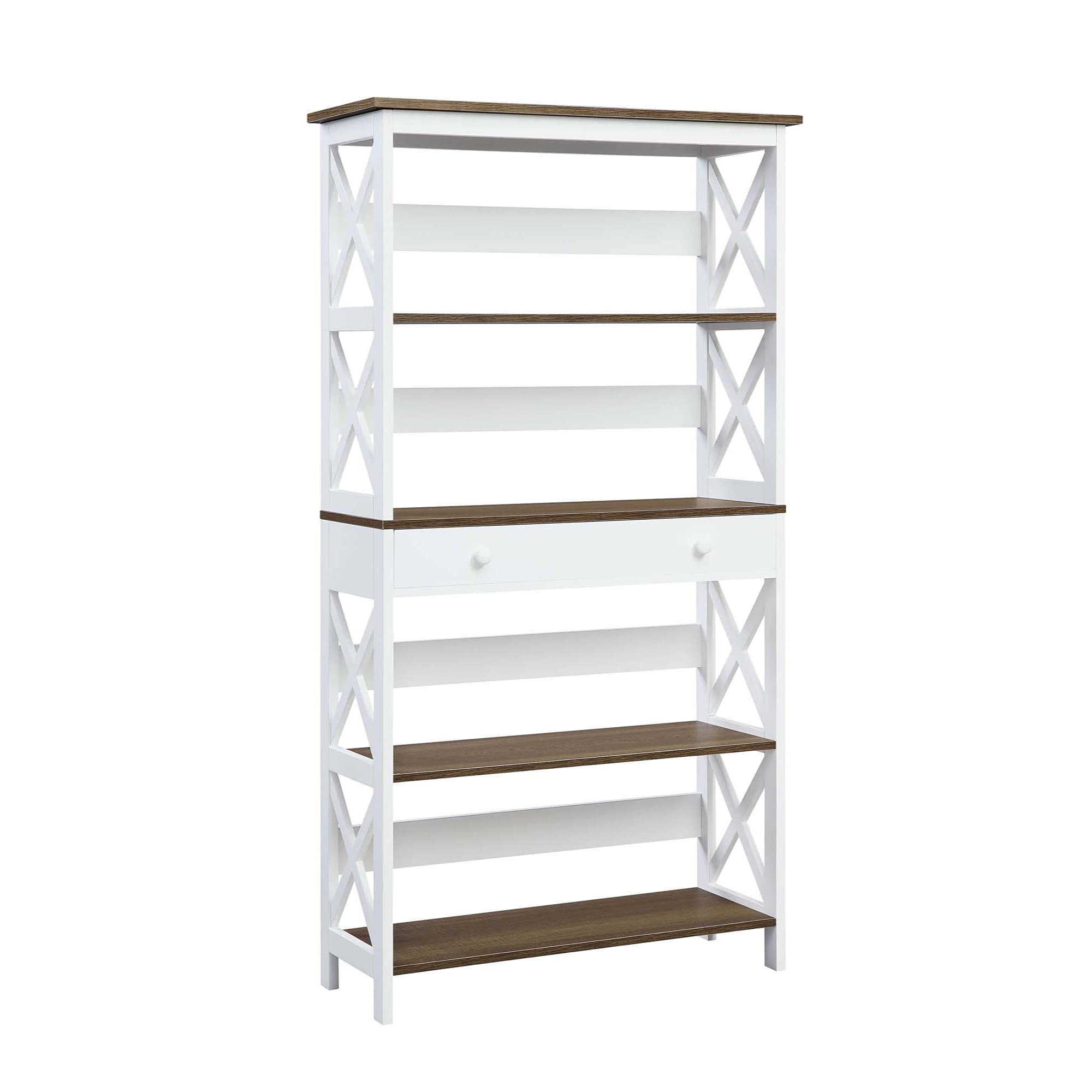 Ergode 5-Tier Oxford Bookcase with Drawer - Sturdy Wooden Bookshelf for Home Office, Living Room & Bedroom Storage Organization