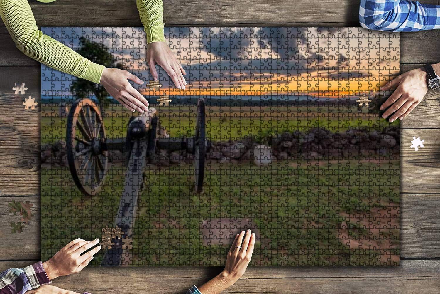 500-Piece Sunset at Gettysburg National Military Park Civil War Cannon Jigsaw Puzzle - Large Wooden Puzzle for Adults & Kids, Educational Toy, Creative Game, Home Decor - Perfect for Family Game Nights, History Enthusiasts & Classroom Learning