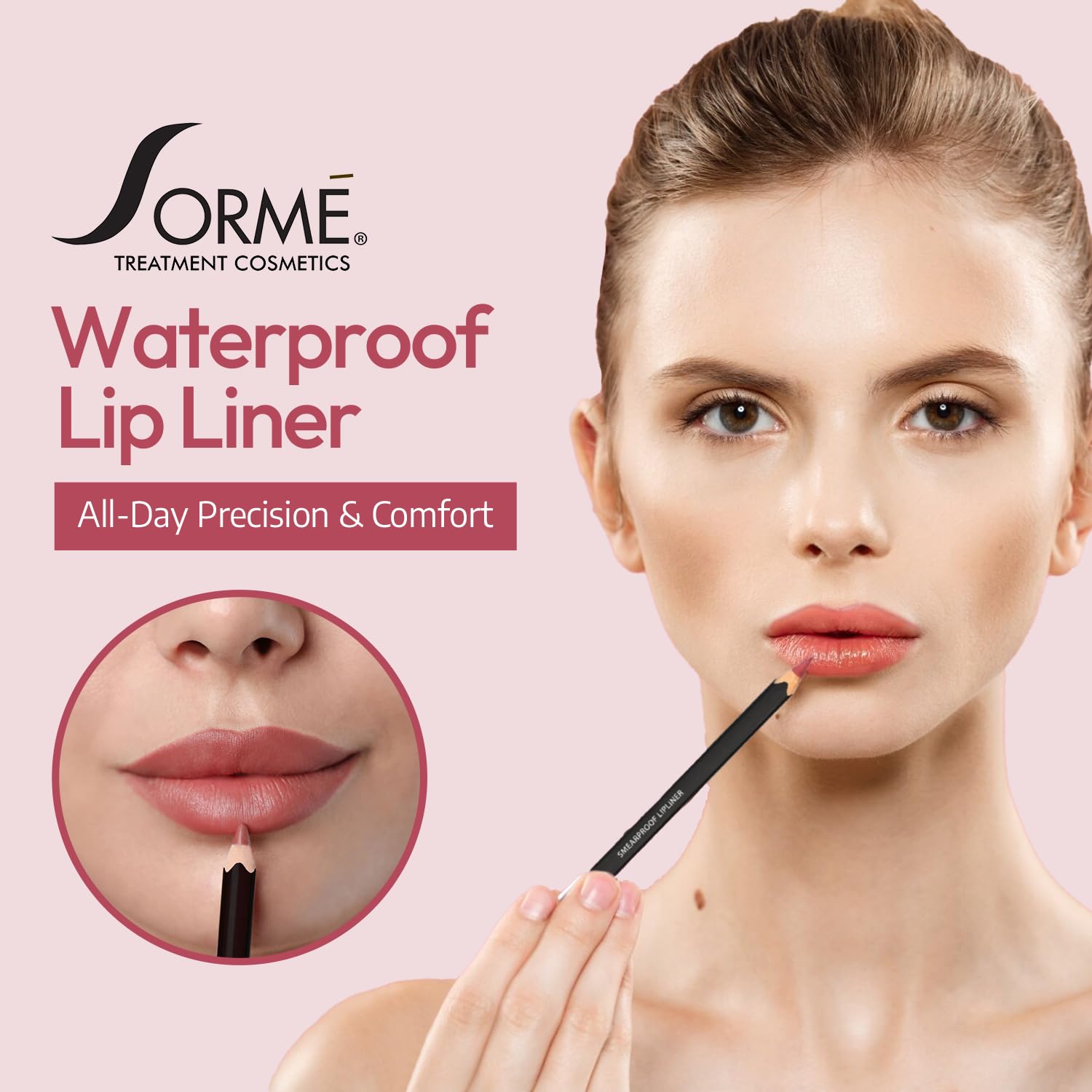 Sorme Cosmetics Smudgeproof & Waterproof Lip Liner Pencil - Natural Nude (0.06 oz) | Long-Lasting Matte Lip Liner for Women | Hydrating HD Lip Pencil | Perfect for Everyday Wear, Date Night & Professional Makeup Looks