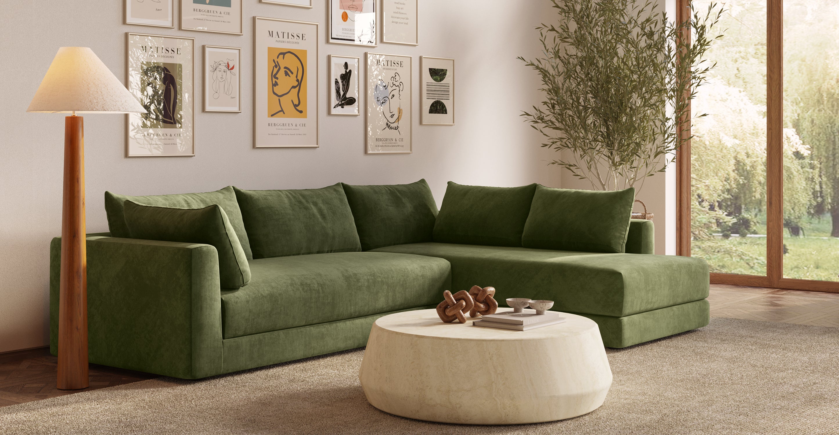 Modern Marcel Right Facing Corner Sectional Sofa - L-Shaped Couch with Chaise Lounge for Living Room, Family Room & Home Theater - Comfortable Fabric Upholstery