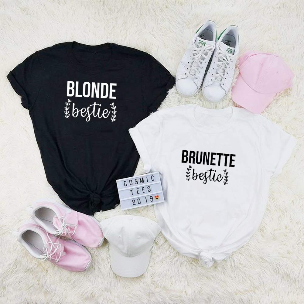 Best Friends Matching T-Shirts for Women - Blonde & Brunette BFF Shirts, Sister Tee Sets, Short Sleeve Cotton Tops - Perfect for Girls' Night Out, Birthday Gifts, and Sister Bonding