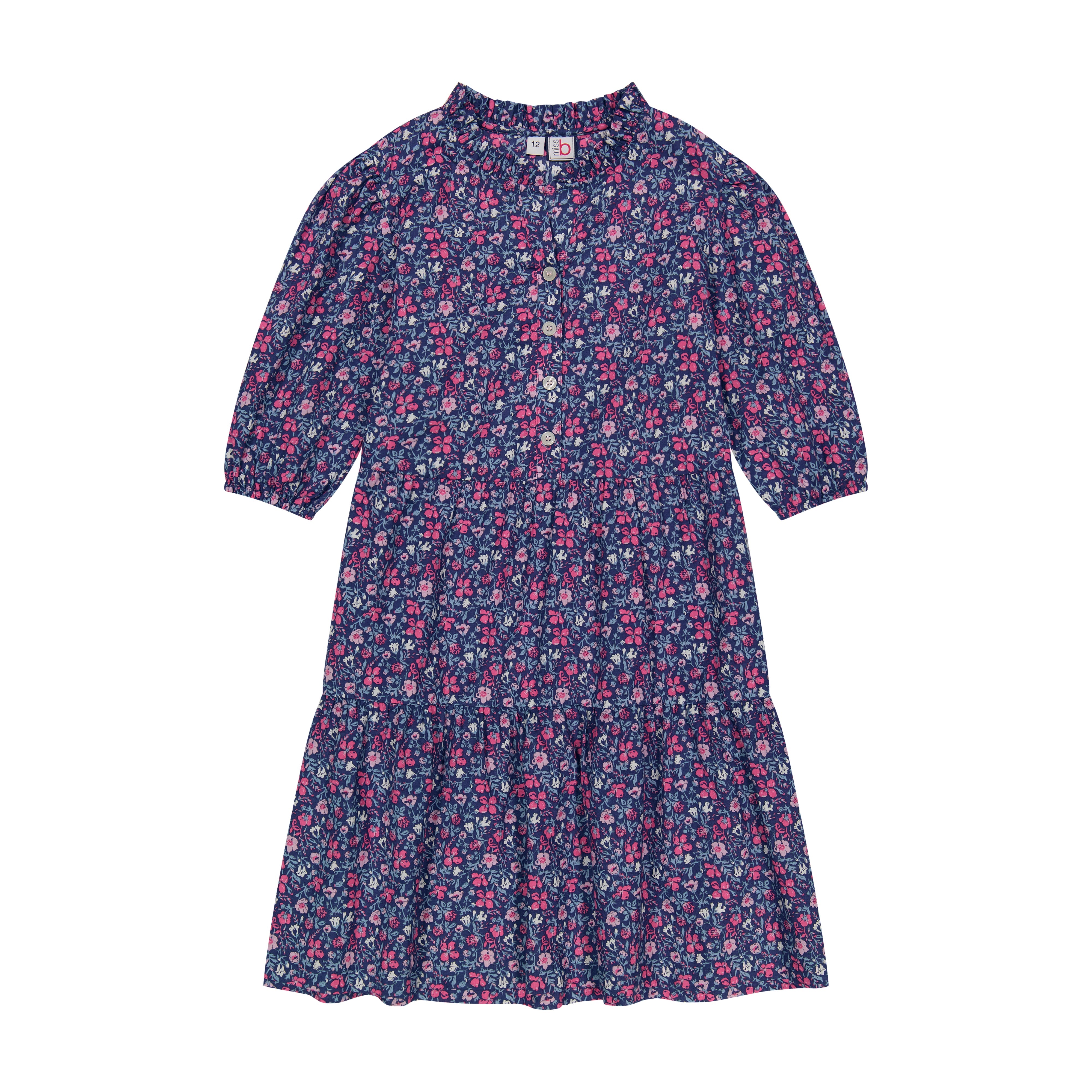 Heather Popover Dress for Women - Pink & Navy Floral Print Casual Summer Dress - Perfect for Beach, Brunch, and Date Nights