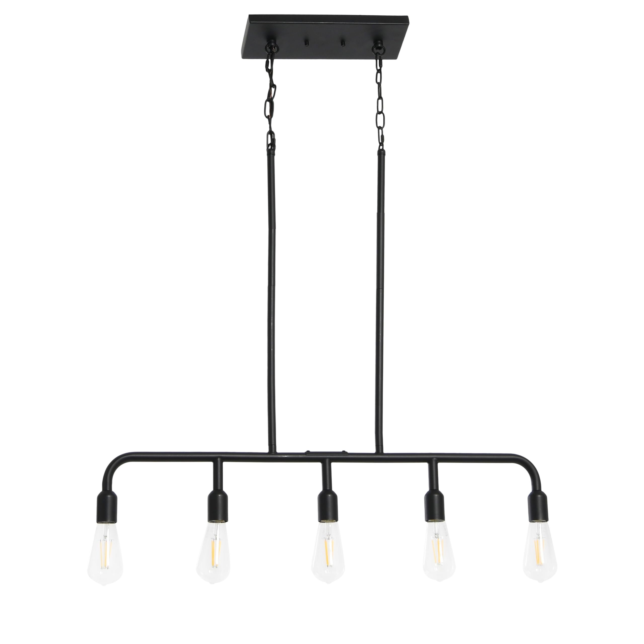 Benson Exposed Bulb Metal 5-Light Linear Chandelier - Modern Industrial Pendant Lighting for Dining Room, Kitchen Island & Living Room Decor