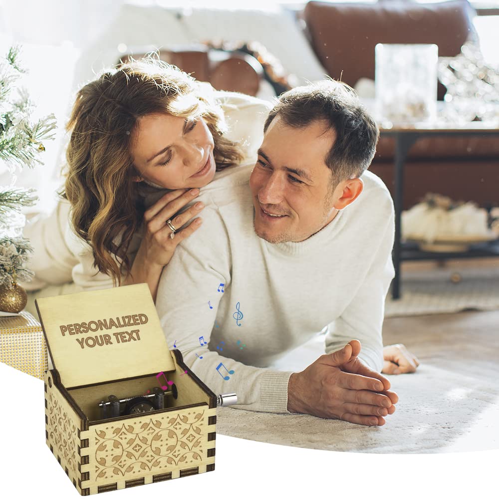 Hand-Cranked Personalized EBONY Wooden Music Box - Engraved 'Happy Birthday to You' - Perfect Gift for Daughter, Mom, Birthday & Valentine's Day - Romantic Home Decor & Keepsake Present