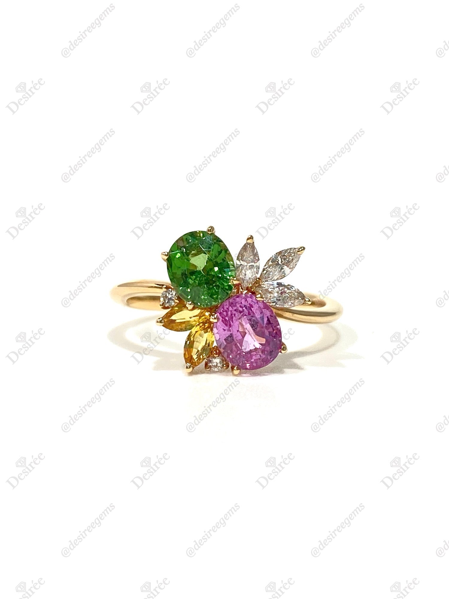 1.03ct Natural Pink Sapphire & 0.78ct Tsavorite Toi et Moi Ring - Vintage Inspired Two Stone Engagement Ring for Women, Perfect for Anniversary, Proposal & Special Occasions