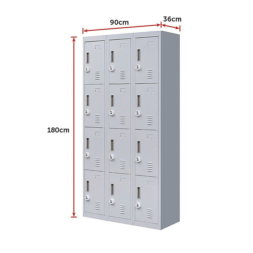 12-Door Locker with 3-Digit Combination Lock for Office, Gym, Shed, School & Home Storage - Secure Organization for Personal Belongings, Equipment & Valuables