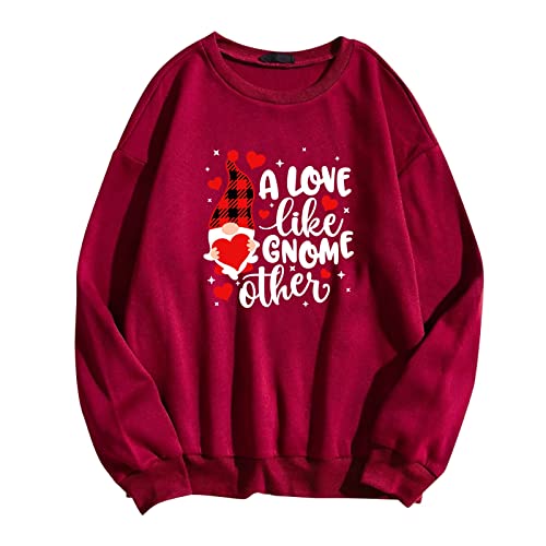 FMCHICO Women's Lightweight Sweatshirt with Heart Print - Valentine's Day Pullover Top for Casual Wear & Date Nights