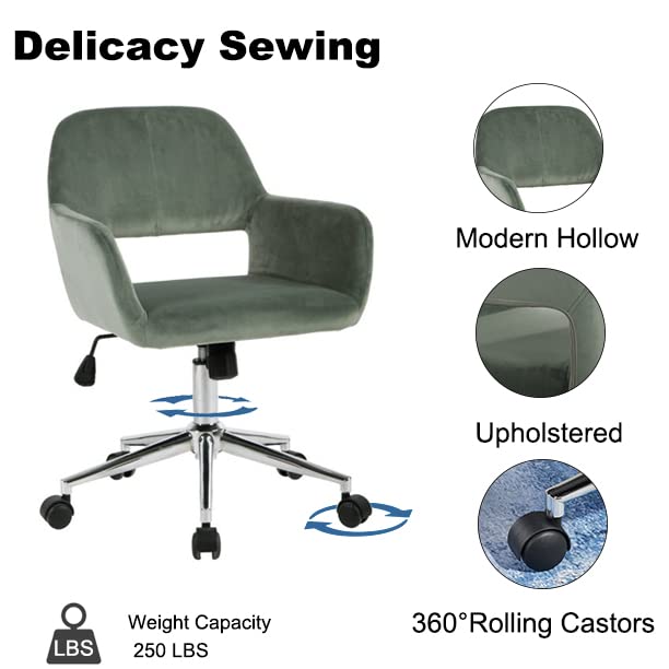 HomVent Velvet Swivel Desk Chair with Cute Hollow Mid-Back - Ergonomic Upholstered Task Chair for Office, Living Room, Vanity & Makeup Room - Perfect for Home Office, Gaming & Study Spaces