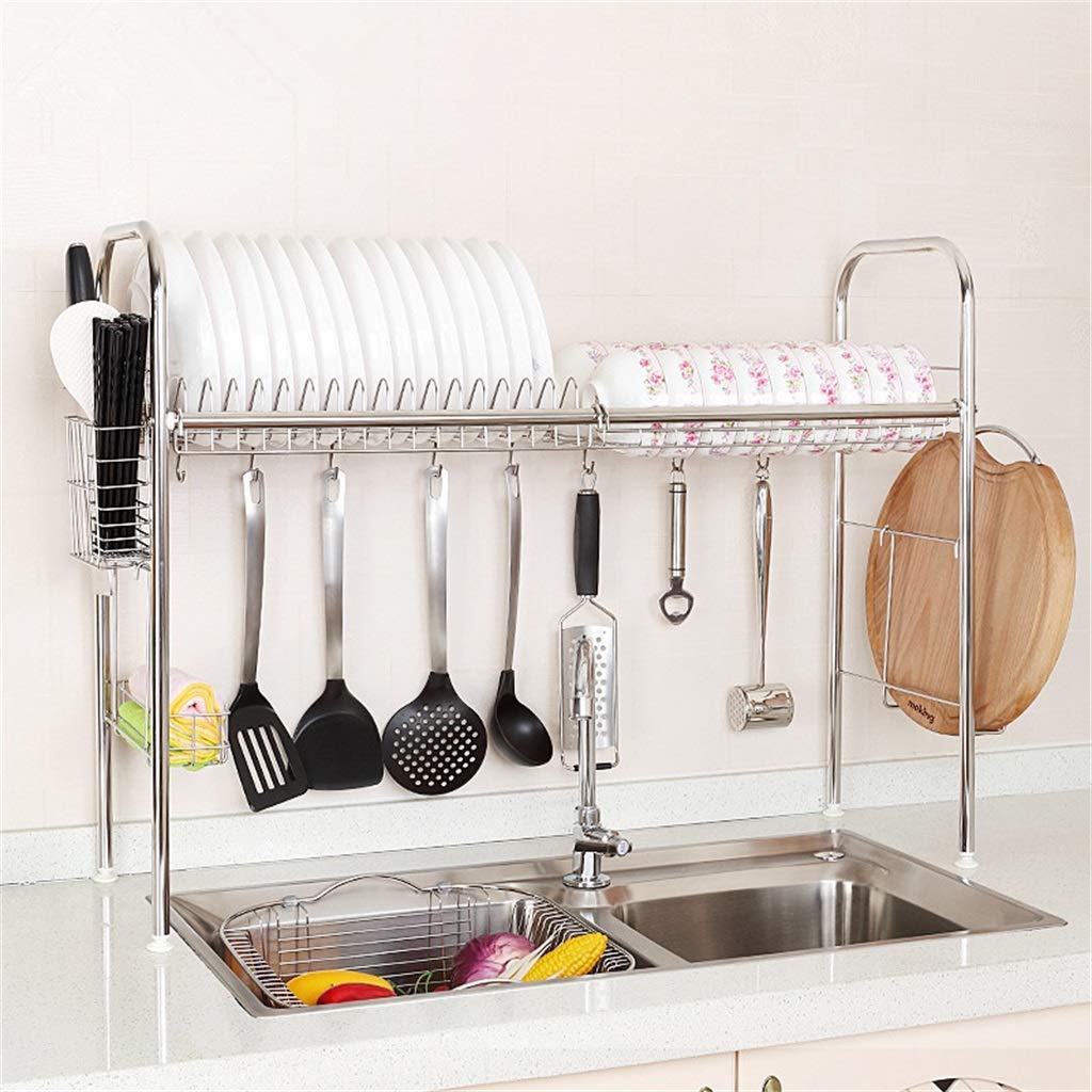 GAXQFEI Stainless Steel Multi-Function Dish Rack - 64x28x65cm Sink Drain Storage Rack for Kitchen Organization and Space-Saving