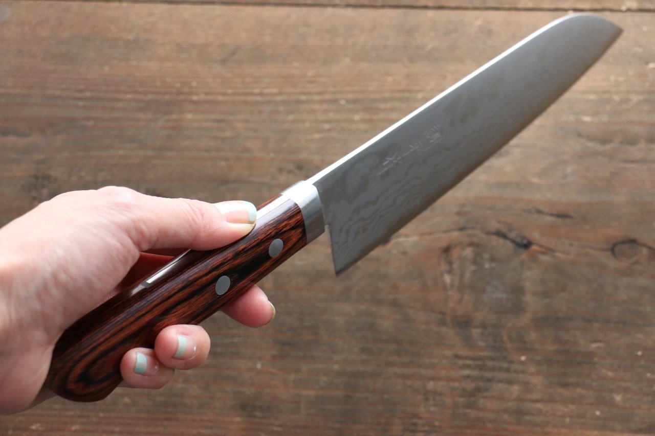 Premium Kunihira Tanzo VG1 Damascus Santoku Knife 170mm - Japanese Chef Knife with Mahogany Handle - Perfect for Slicing, Dicing & Precision Cooking in Professional & Home Kitchens