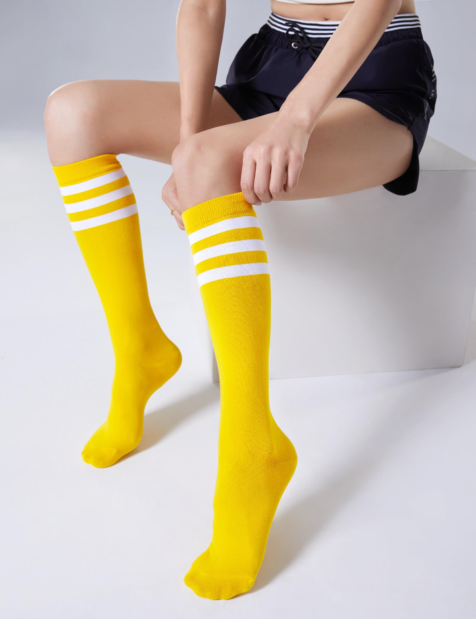 FITRELL Women's Knee High Athletic Socks - Breathable Sports & Casual Striped Tube Socks (1-4 Pack) for Running, Hiking, Yoga & Everyday Wear