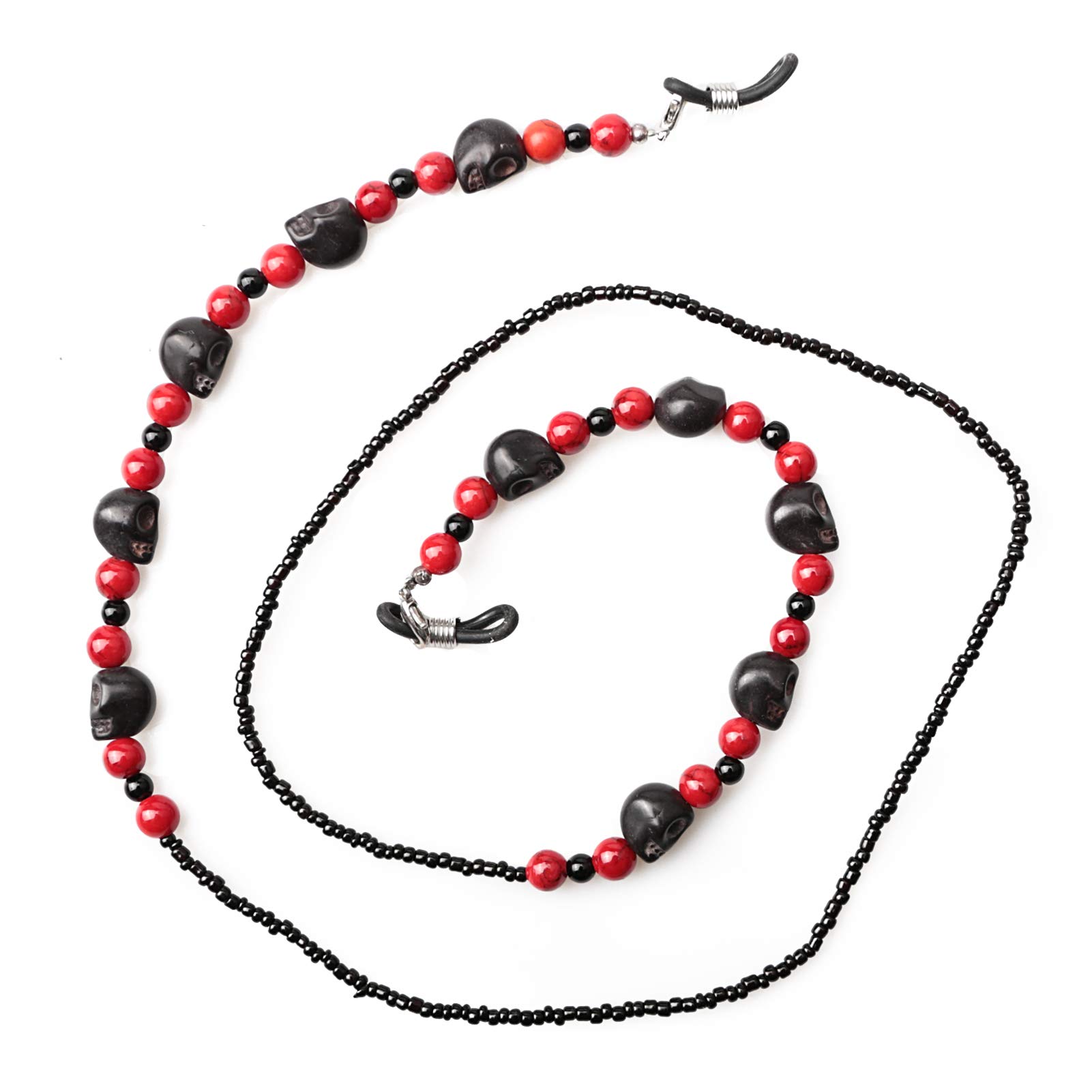 Stylish Halloween Beaded Eyeglass Chain with Skull Charms - Adjustable Sunglasses Necklace Cord for Women & Men - Perfect for Costume Parties, Cosplay, and Everyday Fashion Accessories