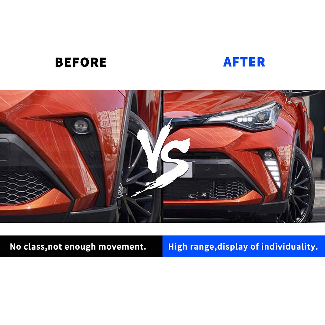 Toyota C-HR 2020 2021 LED Fog Lights Replacement - Amber DRL Daytime Running Lights with Turn Signal & Bezel (Part #CHR020) - Perfect for Night Driving and Enhanced Visibility