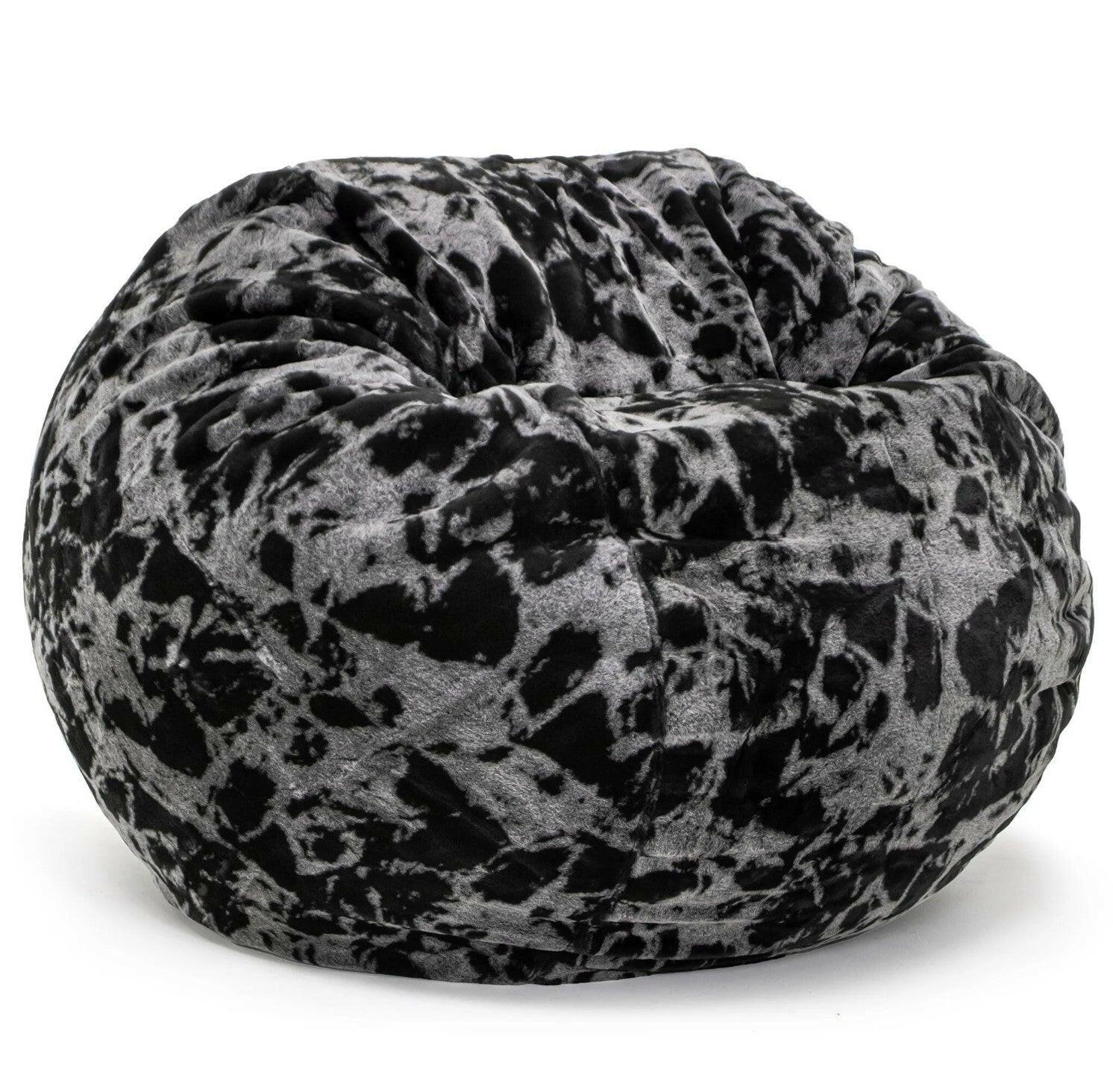 King Convertible Beanbag Chair - Cookies and Cream Faux Fur - Multi-Position Lounger for Living Room, Bedroom & Game Room
