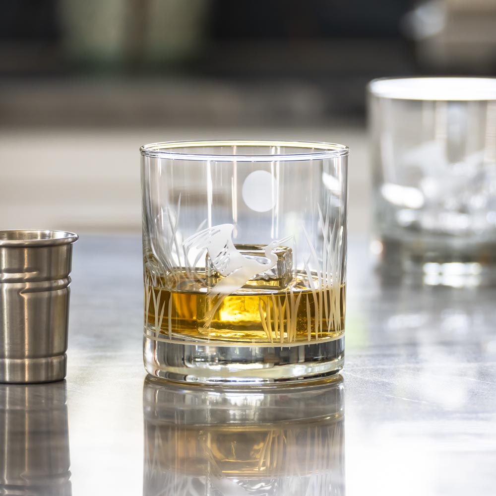 Premium Heron 11oz Whiskey Glasses Set of 4 - Heavy Base Rocks Glasses for Bourbon, Scotch & Cocktails - Perfect for Home Bar, Gifts & Entertaining