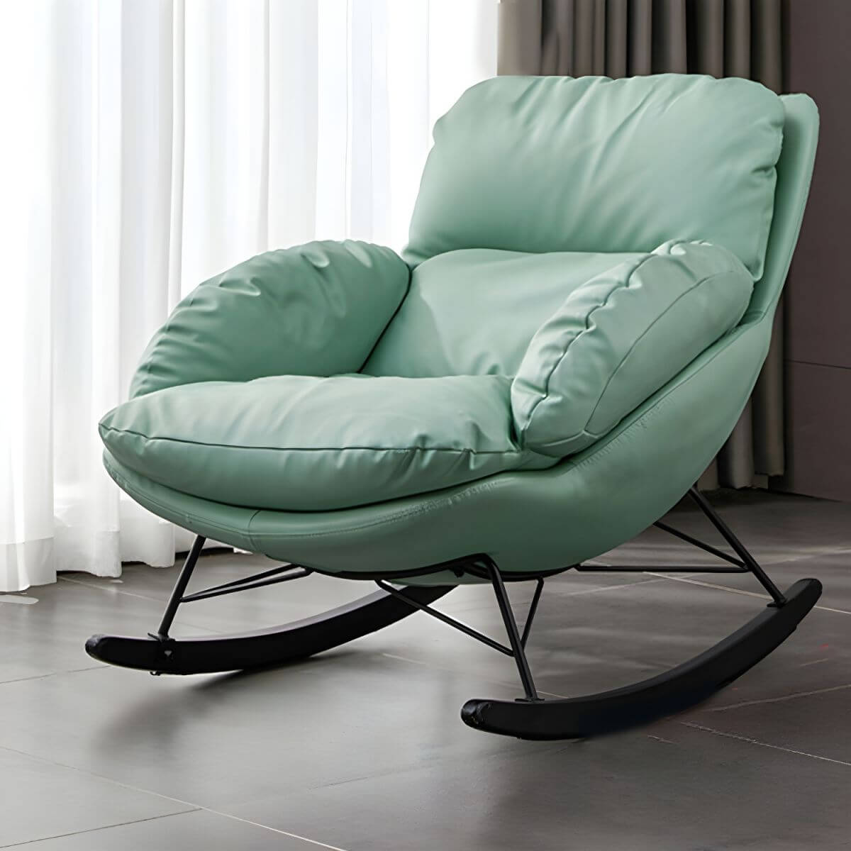 Upholstered Button Tufted Wooden Rocking Accent Chair with Black Legs - Comfortable Nursery Rocker for Baby Room, Living Room & Bedroom
