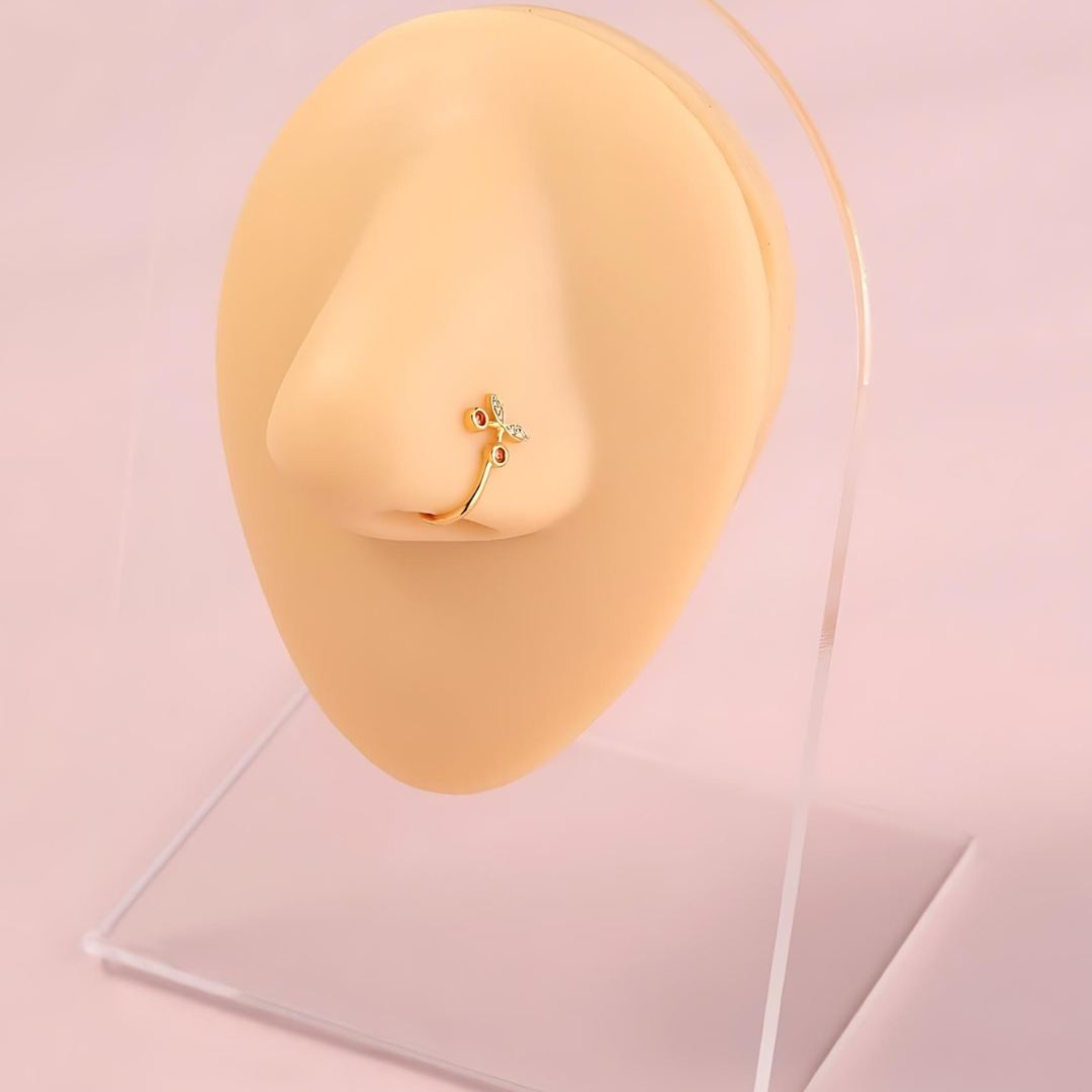 18K Rose Gold Cherry Fake Nose Ring - No Piercing Clip On Nose Stud - Perfect for Parties, Cosplay & Everyday Fashion Accessories