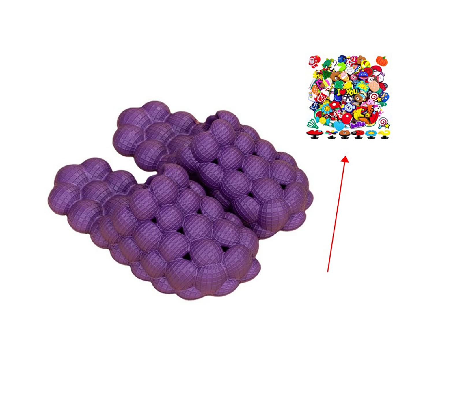 **Massage Bubble Slides Slippers for Women & Men – Funny Lychee Non-Slip Spa Slippers, Soft Pillow Stress Relief Slides, Reflexology Sandals for Home, Gym, Shower & Bedroom – Includes 10 Free Shoe Buckles (Random Colors)**    *(Perfect for Relaxation, Post-Workout Recovery, Spa Days & Comfortable Lounging at Home!)*