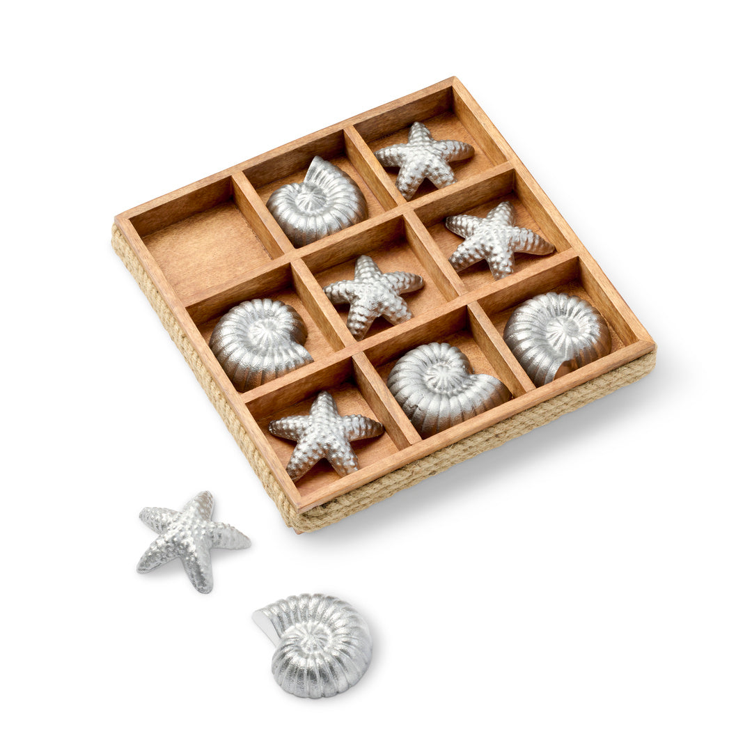 Premium Wooden Seashore Tic Tac Toe Game Set - Classic Beach Themed Board Game for Kids & Adults - Perfect for Beach Vacations, Family Gatherings & Outdoor Fun