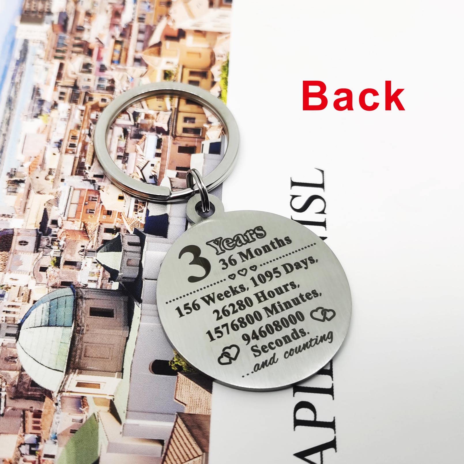 ABNTY 3 Year Anniversary Keychain Gift - Engraved Steel Keepsake for 3rd Wedding Anniversary - Perfect for Men, Women, Boyfriend, Husband - Great for Romantic Gifts, Couple Presents & Anniversary Celebrations