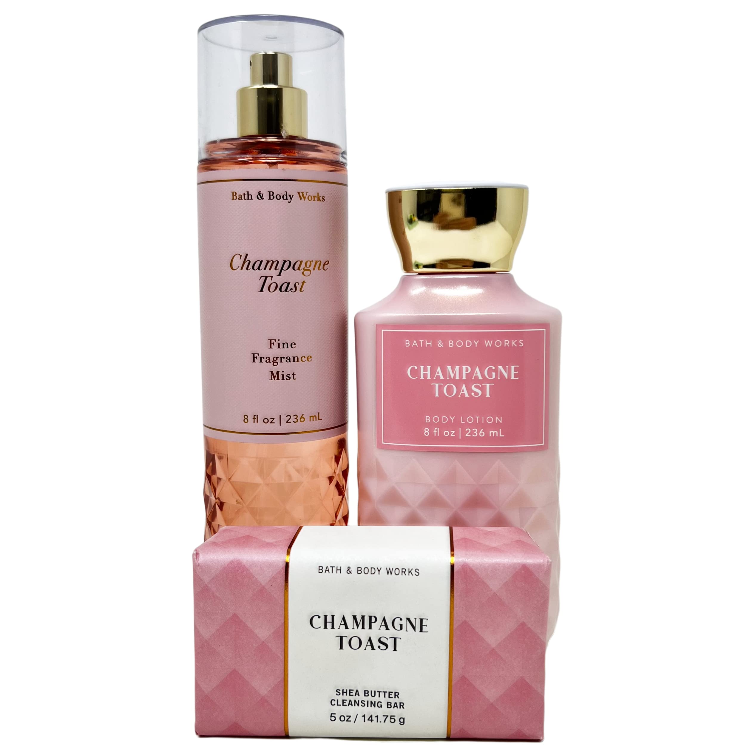 CHAMPAGNE TOAST Luxury Gift Set - Full Size Fine Fragrance Mist, Moisturizing Body Lotion & Shea Butter Cleansing Bar - Perfect for Spa Days, Bridal Showers & Romantic Gifts
