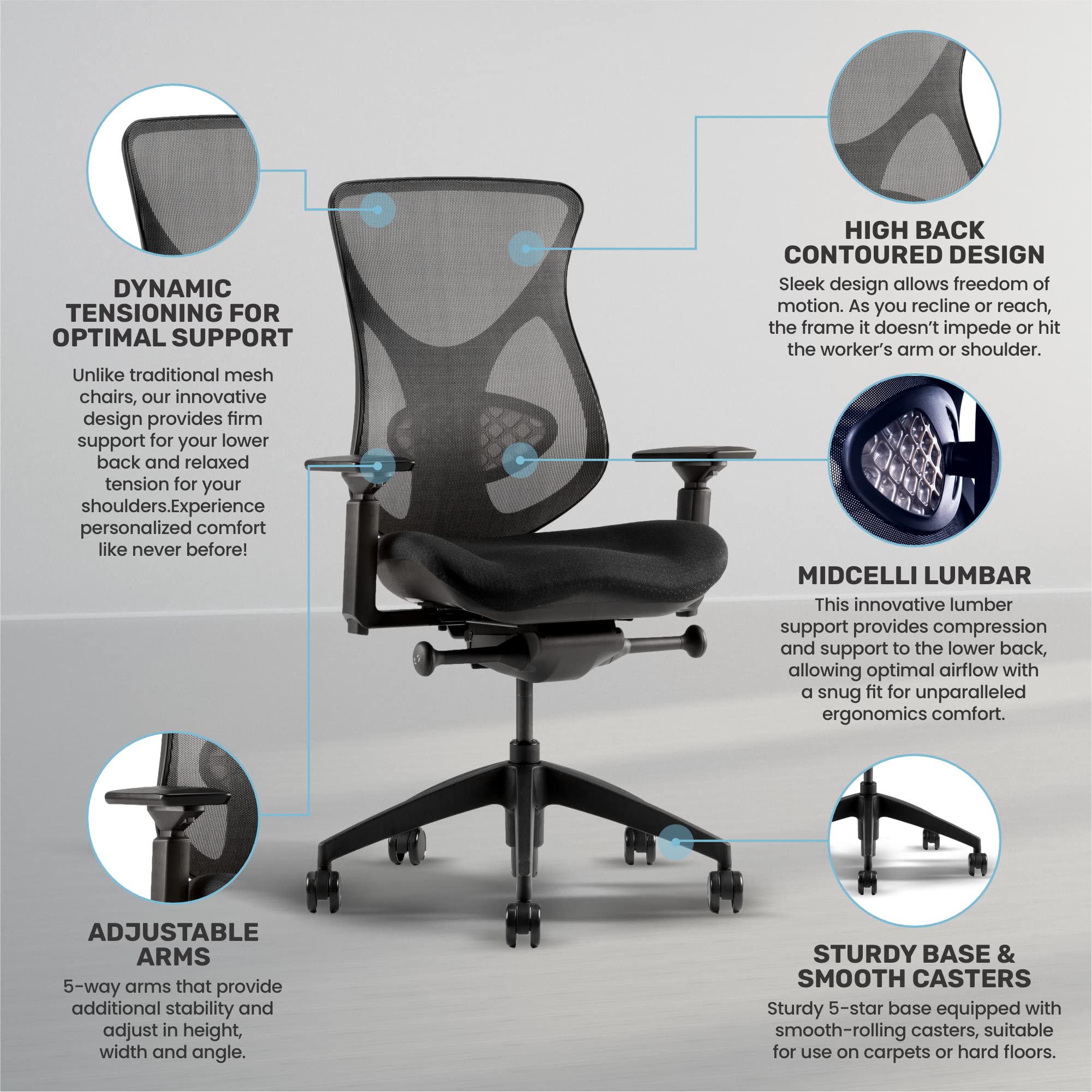 Midcelli Mesh Back Office Chair - Ergonomic Desk Chair with Breathable Mesh for Home & Office Workspace