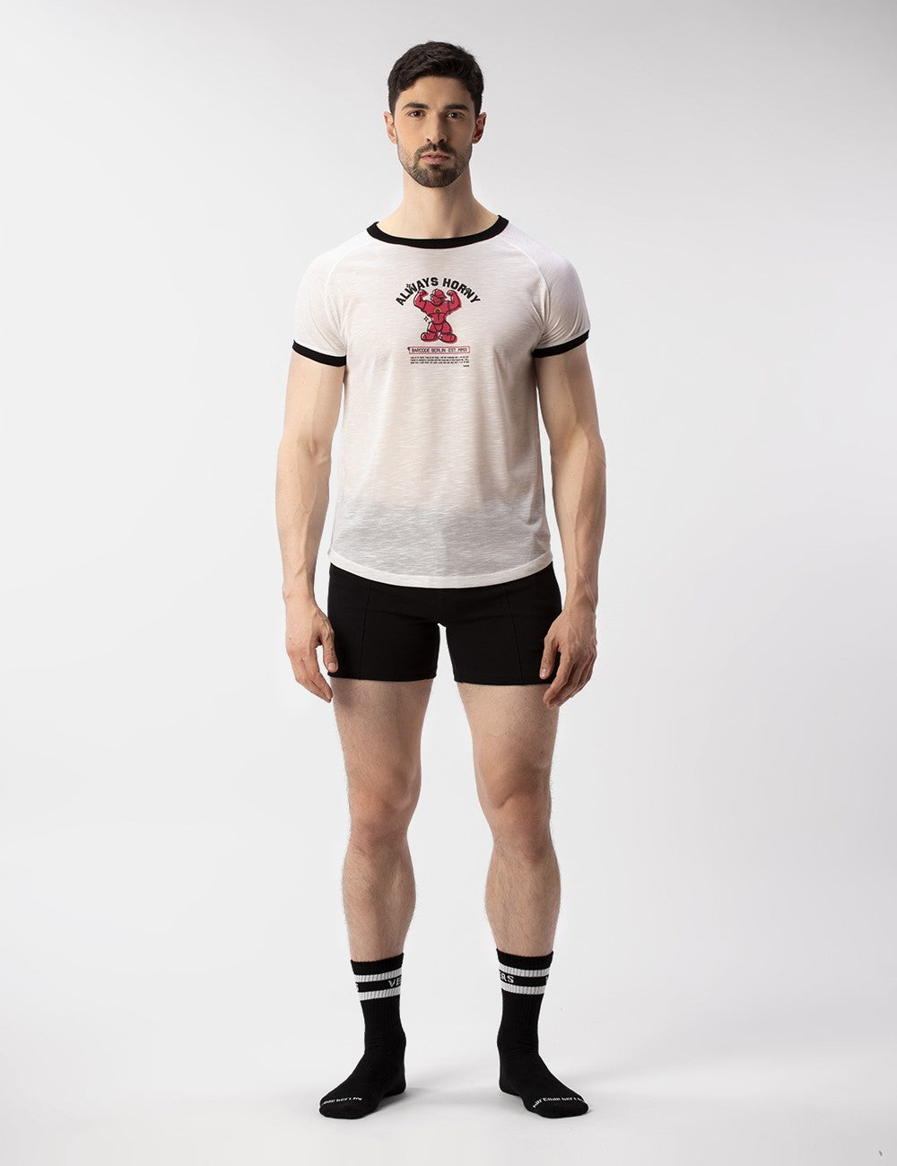 Barcode Berlin Always Horny Pride Bear T-Shirt - White | LGBTQ+ Pride Graphic Tee for Men & Women | Casual Wear, Festivals & Pride Events