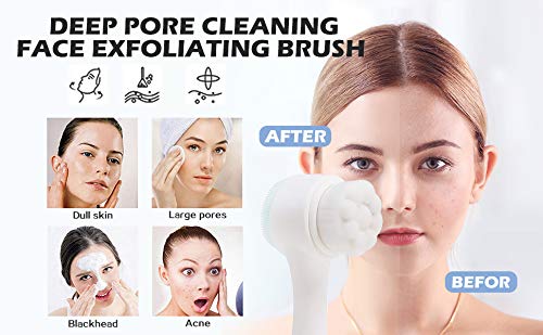 Deep Pore Cleansing Brush - Exfoliating Facial Scrubber with Bamboo Fiber for Blackhead Removal & Skin Massage | Double-Sided Soft Brush for Daily Skincare Routine & Spa Treatments