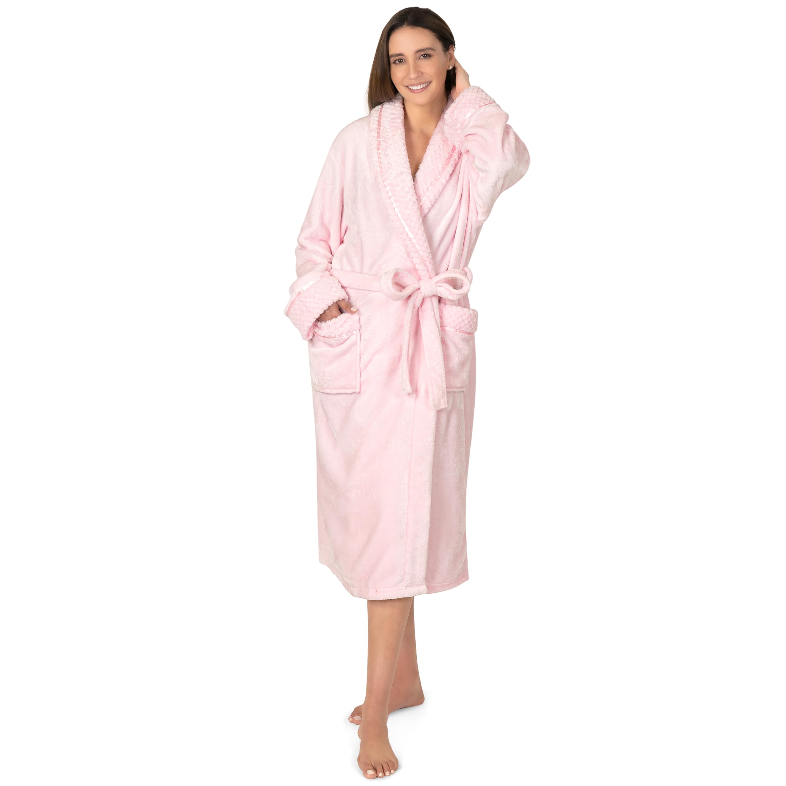 PAVILIA Women's Soft Plush Fleece Robe - Cozy Warm Bathrobe with Long Sleeves, Fuzzy Spa Robe for Women - Perfect for Relaxing at Home, Lounging & Self-Care Moments