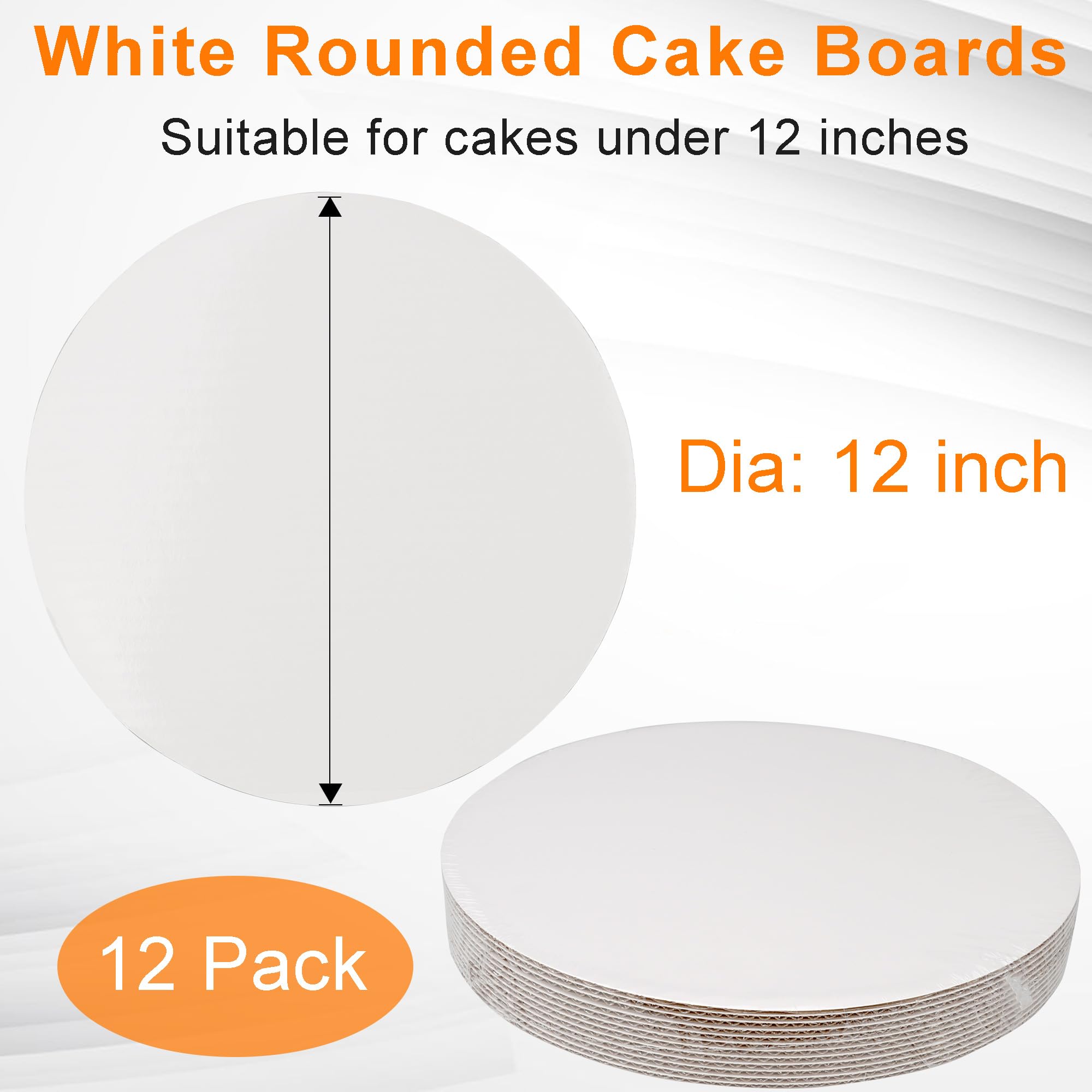 12-Pack 12 Inch Round White Cake Boards - Sturdy Corrugated Cardboard Cake Base for Baking, Decorating & Serving | Disposable Cake Plates for Birthday, Wedding & Party Desserts