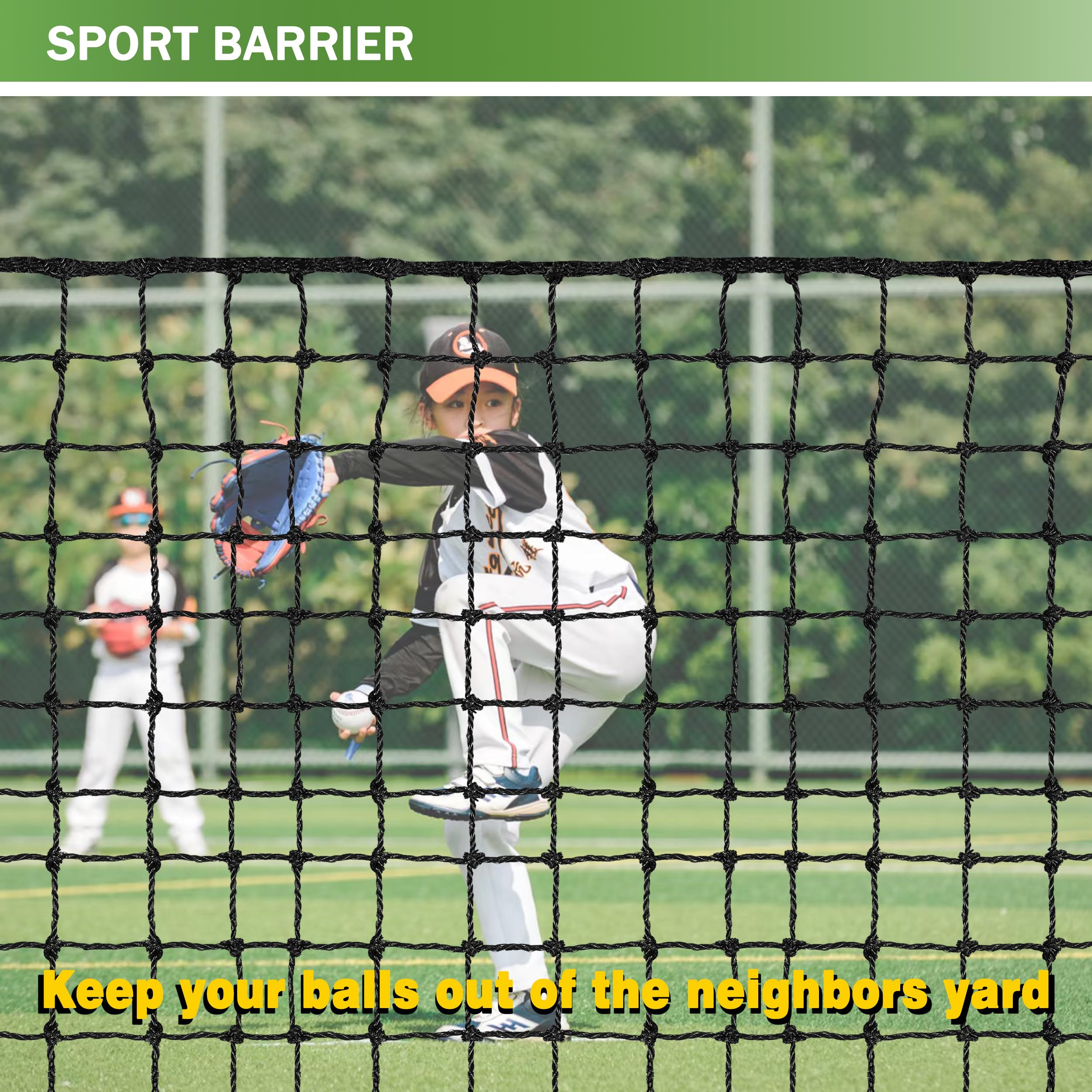 Heavy Duty Baseball Softball Backstop Net with Hanging Kit - Sports Barrier Netting for Backyard, Batting Practice, and Field Training - Perfect for Baseball, Softball, and Basketball Impact Protection