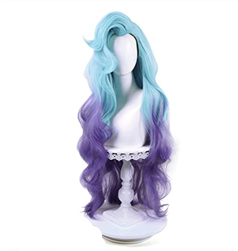 Seraphine KDA ALL OUT Cosplay Wig - Long Blue Purple Synthetic Hair with Ponytail | Heat Resistant | Perfect for Anime Conventions, Halloween Costumes & League of Legends Cosplay