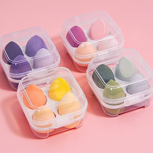 SKINPLUS 4-Piece Blender Sponge Set with Storage Box - Soft Makeup Cosmetic Puff for Foundation & Powder Application - Beauty Tools & Makeup Accessories for Women (Multicolor) - Perfect for Everyday Makeup, Travel & Professional Use