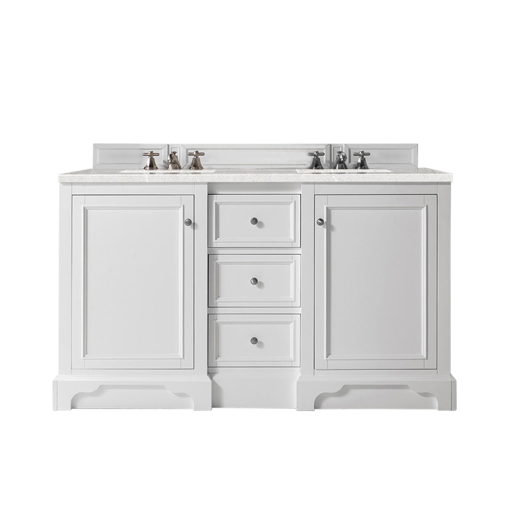 De Soto 60 Inch Double Vanity with 3CM Eternal Serena Quartz Top in Bright White - Perfect for Modern Bathrooms & Master Suites