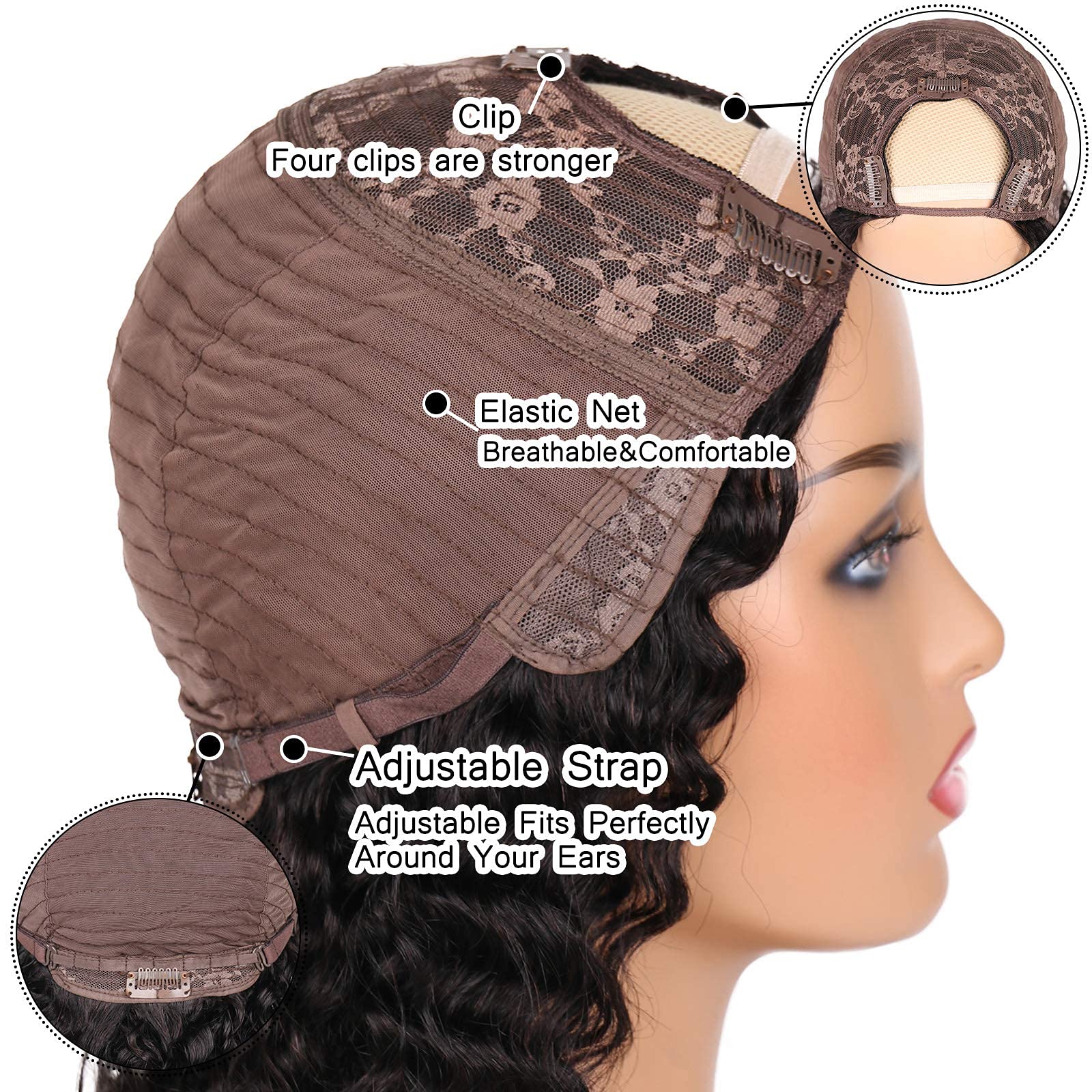huarisi Deep Wave U Part Human Hair Wigs for Black Women - 150% Density Glueless Brazilian Virgin Hair - Full Head Clip-in Half Wig - U Shape Natural Color 18 inch - Perfect for Daily Wear, Parties & Special Occasions