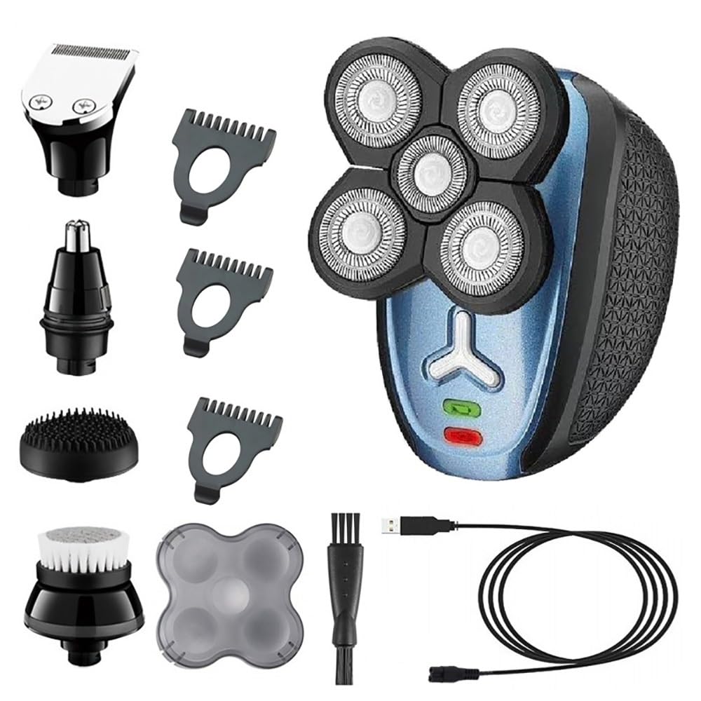 5-in-1 Electric Head Shaver for Men - Rechargeable Wet/Dry Beard Trimmer & Facial Razor | Perfect for Bald Head Shaving, Travel & Daily Grooming