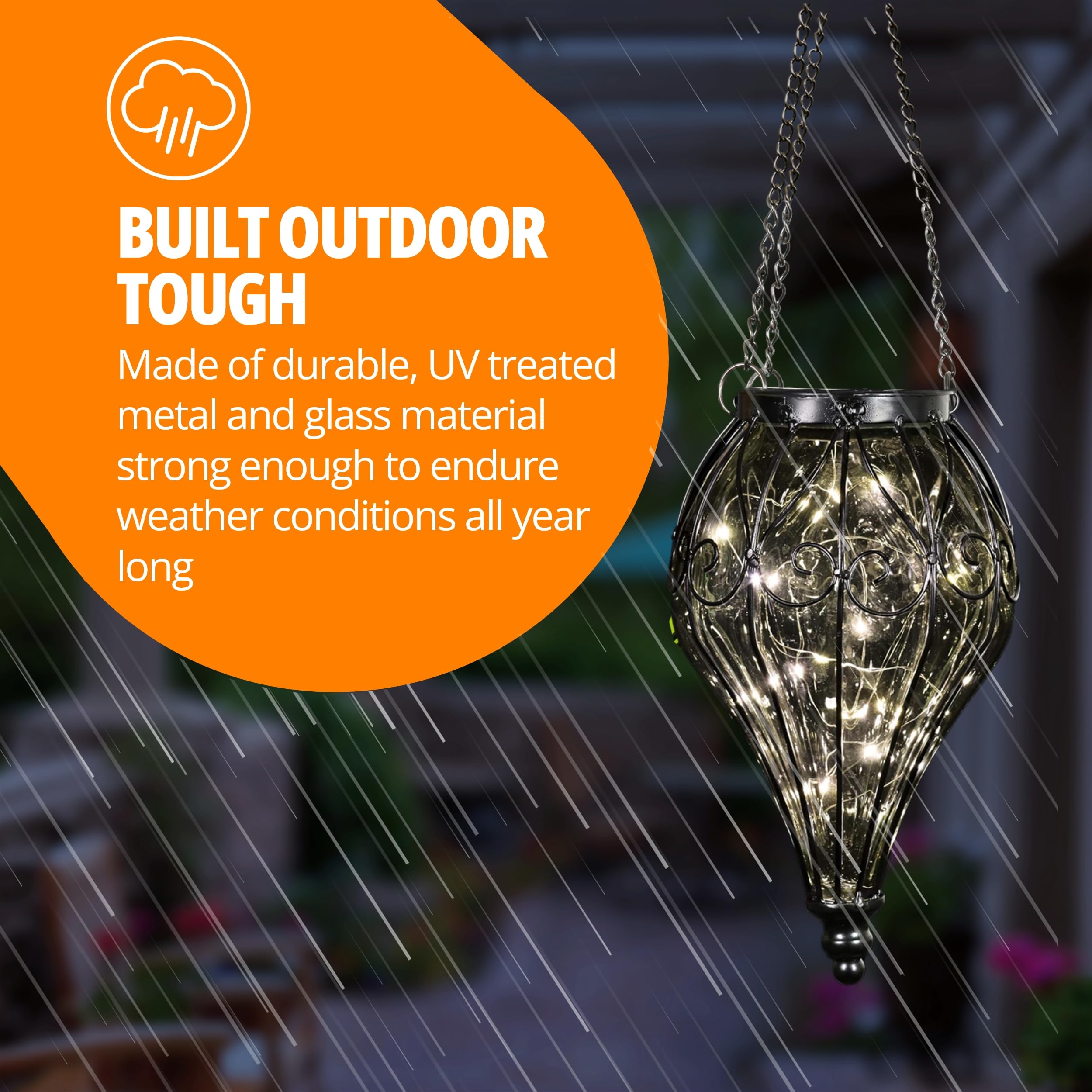 Exhart Solar Garden Lights - 15 LED Firefly Hanging Lanterns, Tear Shaped Outdoor Decor with Clear Glass & Metal, 6.5x6.5x23.5 Inch - Perfect for Patio, Backyard, Pathway & Wedding Decorations