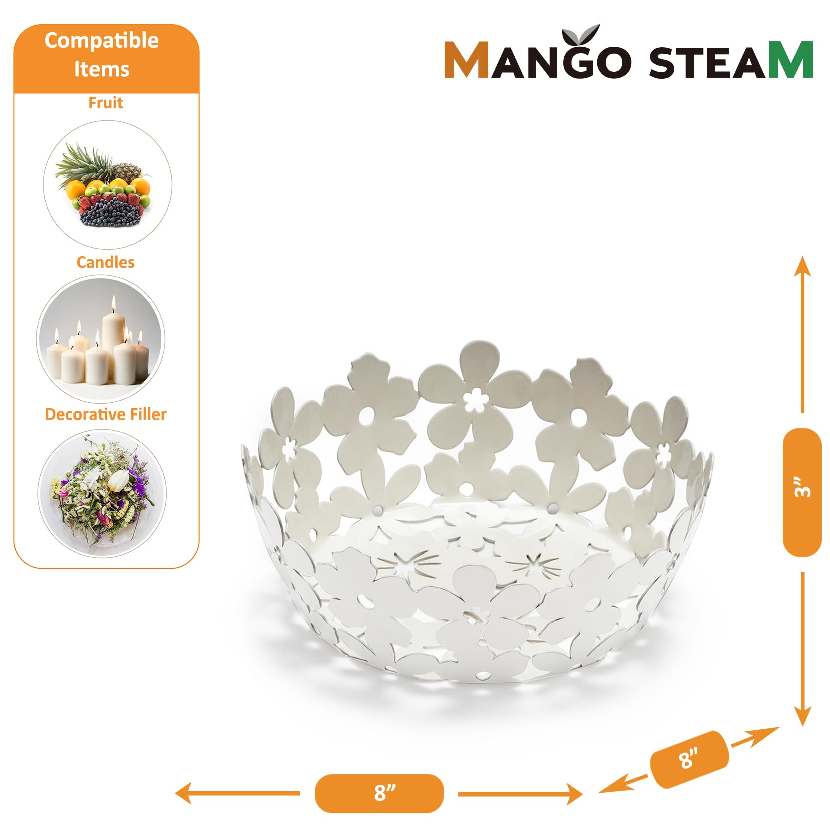 Mango Steam Decorative Basket - Handwoven Flower White Storage Basket for Fruits, Vegetables, Candy | Perfect for Kitchen, Dining Table, and Home Decor