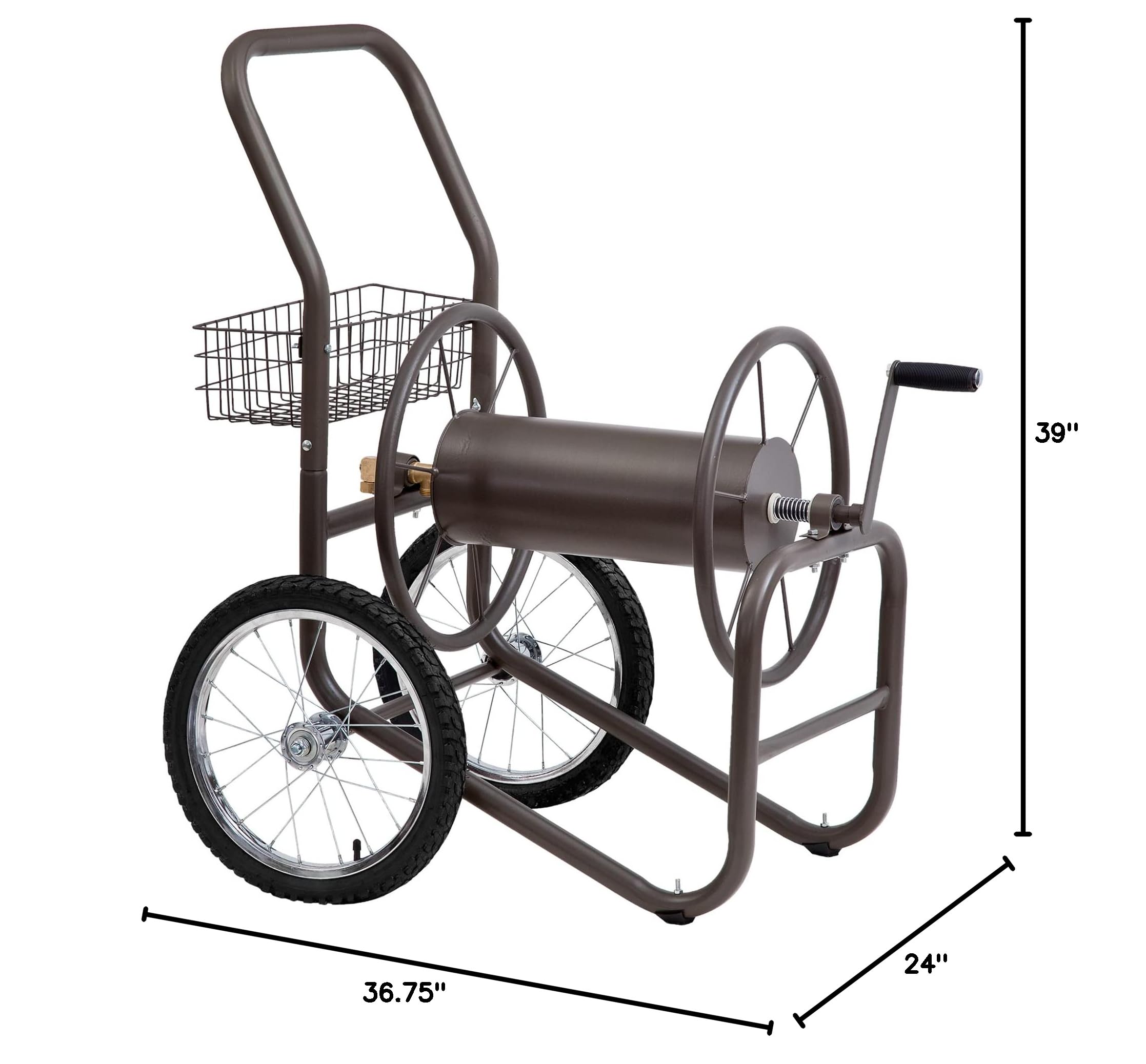 Liberty Garden 880 Industrial 2-Wheel Pneumatic Tire Garden Hose Reel Cart with 300ft Capacity - Heavy Duty Bronze Outdoor Watering System for Lawn, Yard & Garden Irrigation