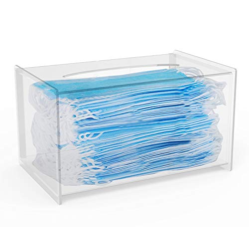 FixtureDisplays® Clear Acrylic Tissue Box Cover - Elegant Facial Tissue Dispenser & Napkin Holder for Home, Bathroom, Office | Includes Ear Loop Face Mask Storage (Model 18197) | Perfect for Countertops, Vanities & Nightstands