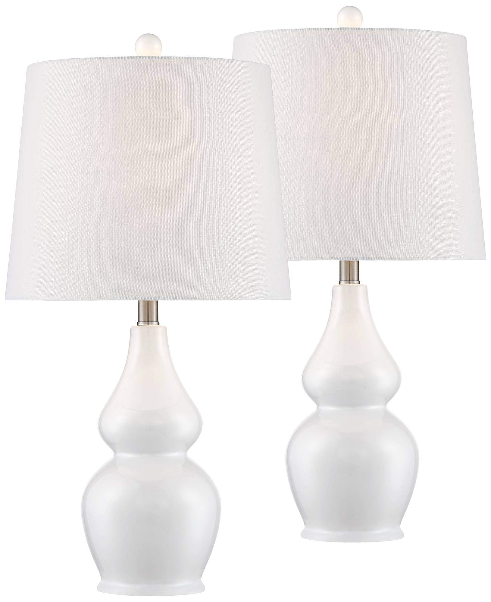360 Lighting Jane Modern Table Lamps - Set of 2 White Ceramic Double Gourd Lamps with Fabric Tapered Drum Shade - 25