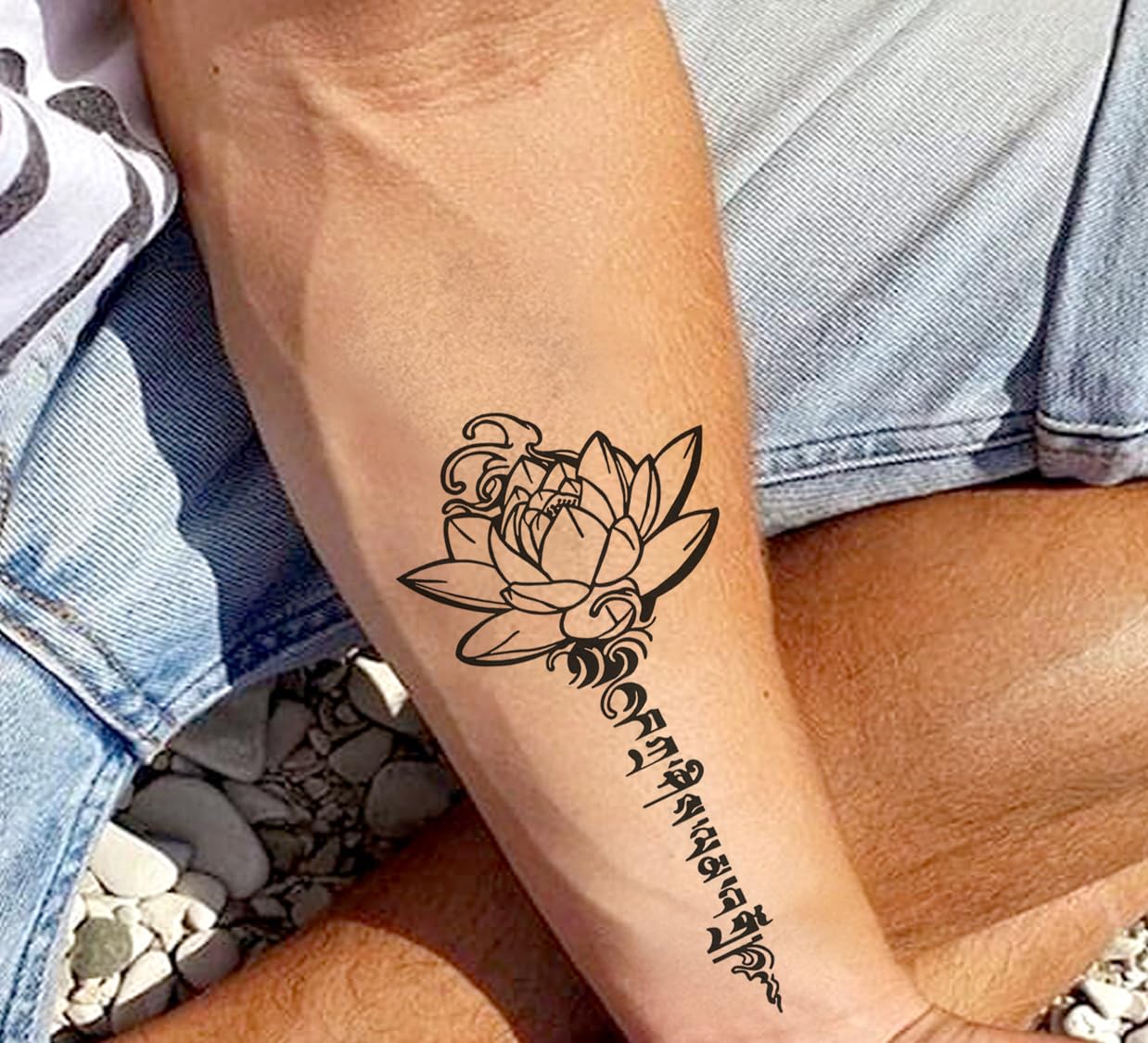 Waterproof Temporary Tattoo Stickers for Men & Women - 3D Realistic Flowers, Butterflies, Stars, Angels, Wolves & Armband Designs (19x9cm) | Perfect for Parties, Halloween, Cosplay & Fashion Accessories | TBS-8016