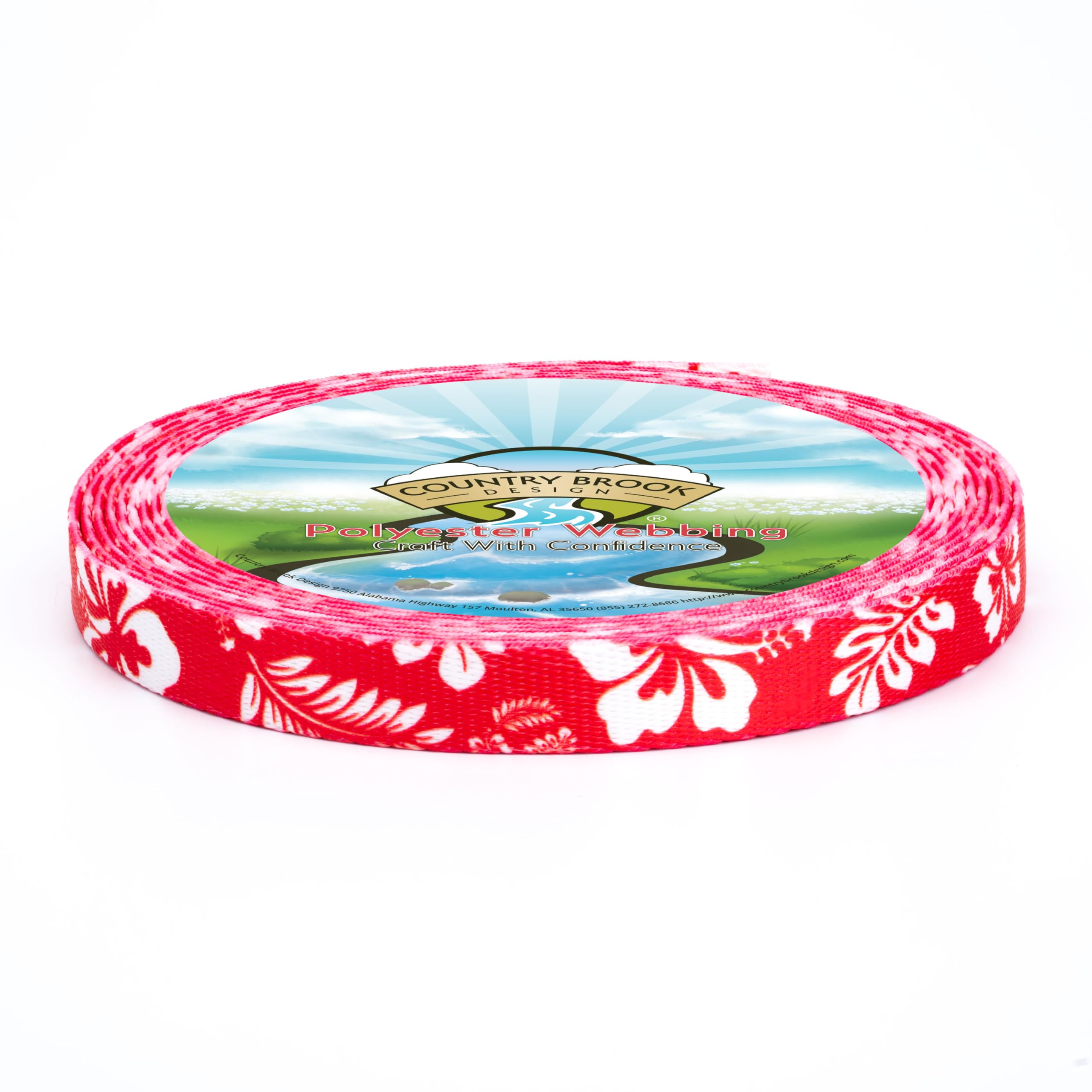 Country Brook Design - Vibrant Red Hawaiian Polyester Webbing for Crafts, DIY Projects & Outdoor Gear (Perfect for Lei Making, Bag Straps & Beach Accessories)