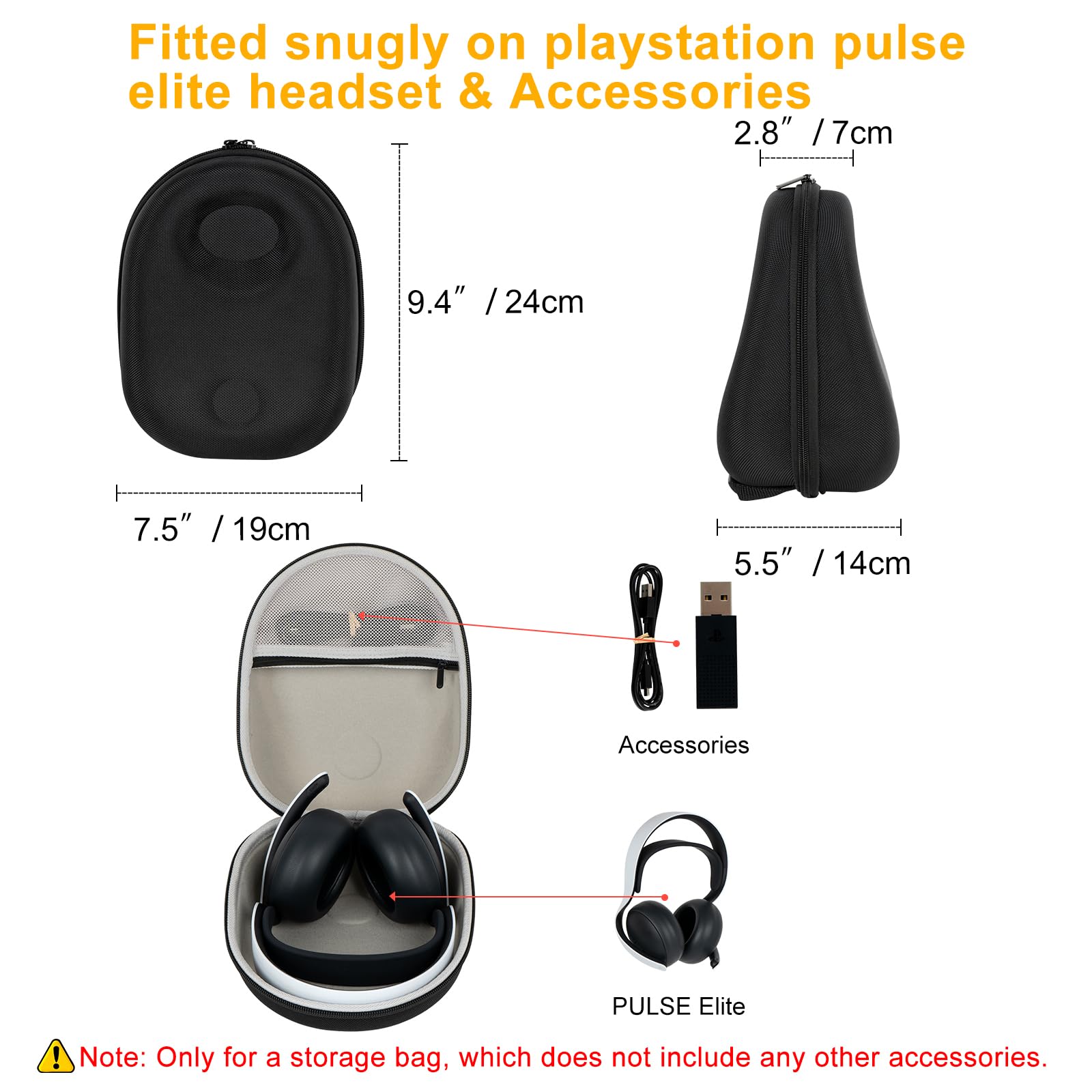 Premium Hard Carrying Case for PlayStation Pulse Elite Wireless Headset - Protective Storage Bag for Sony PS5 Pulse Elite Headphones (Black) | Travel & Gaming Accessory Organizer
