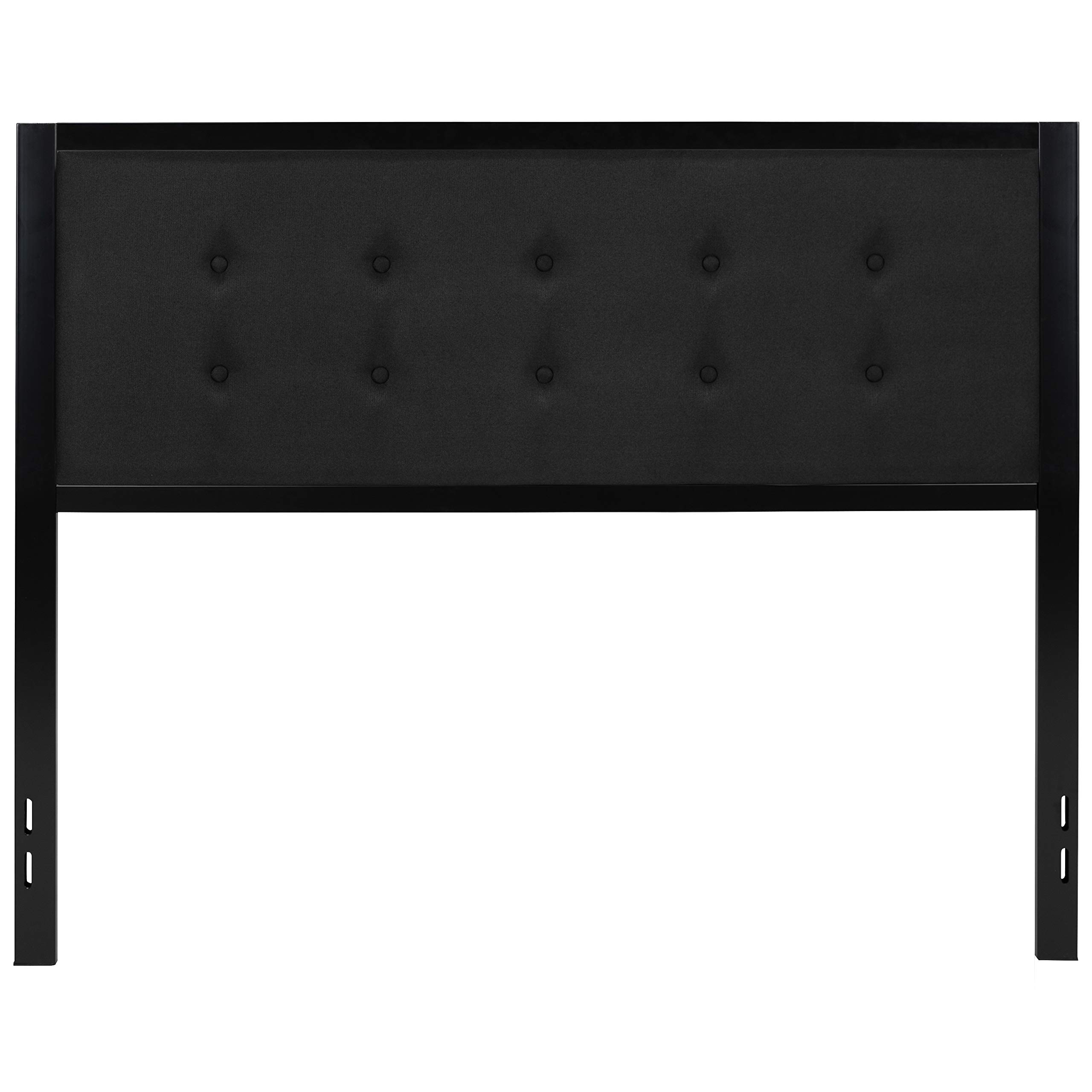 EMMA + OLIVER Queen Size Upholstered Metal Panel Headboard - Tufted Black Fabric for Bedroom Decor | Modern & Elegant Bed Frame Headboard for Master Bedroom or Guest Room