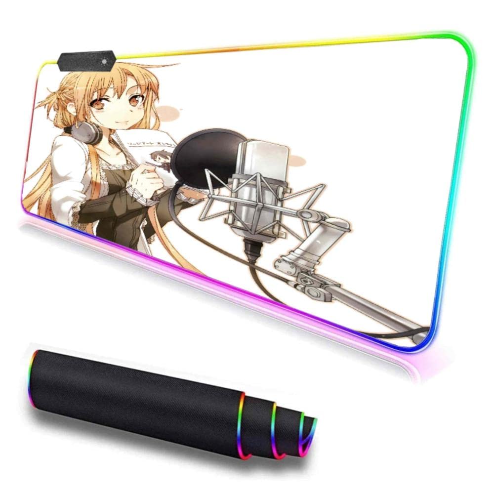 RGB Gaming Mouse Pad with White Background - Asuna Anime Sword Art Online Design, Non-Slip XXL (400x900mm) for PC & Laptop - Perfect for Gaming, Office & Home Use