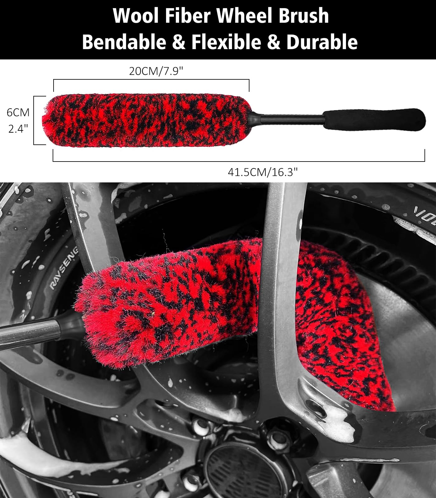 4-Pack Soft Microfiber Car Wheel Brush Set - Scratch-Free Long Handle Tire & Rim Cleaner with Detailing Brush - Perfect for Car, Motorcycle, RV & ATV Wheel Cleaning - Car Wash Kit for Fenders, Engine & Exhaust Tips