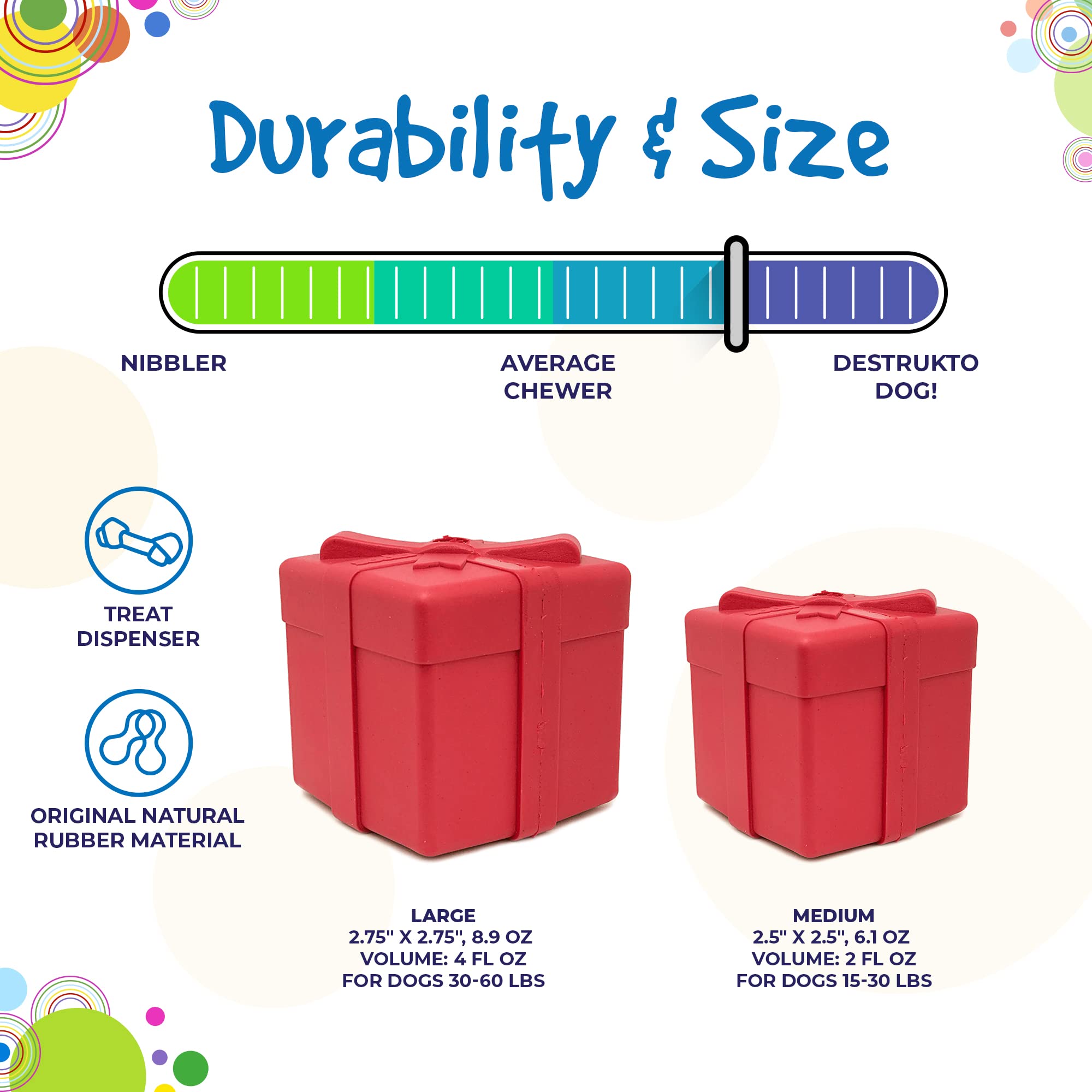 SodaPup Gift Box – Durable Dog Treat Dispenser & Chew Toy | Non-Toxic Natural Rubber | Made in USA | Mental Stimulation & Anxiety Relief for Dogs | Perfect for Training, Playtime & Travel